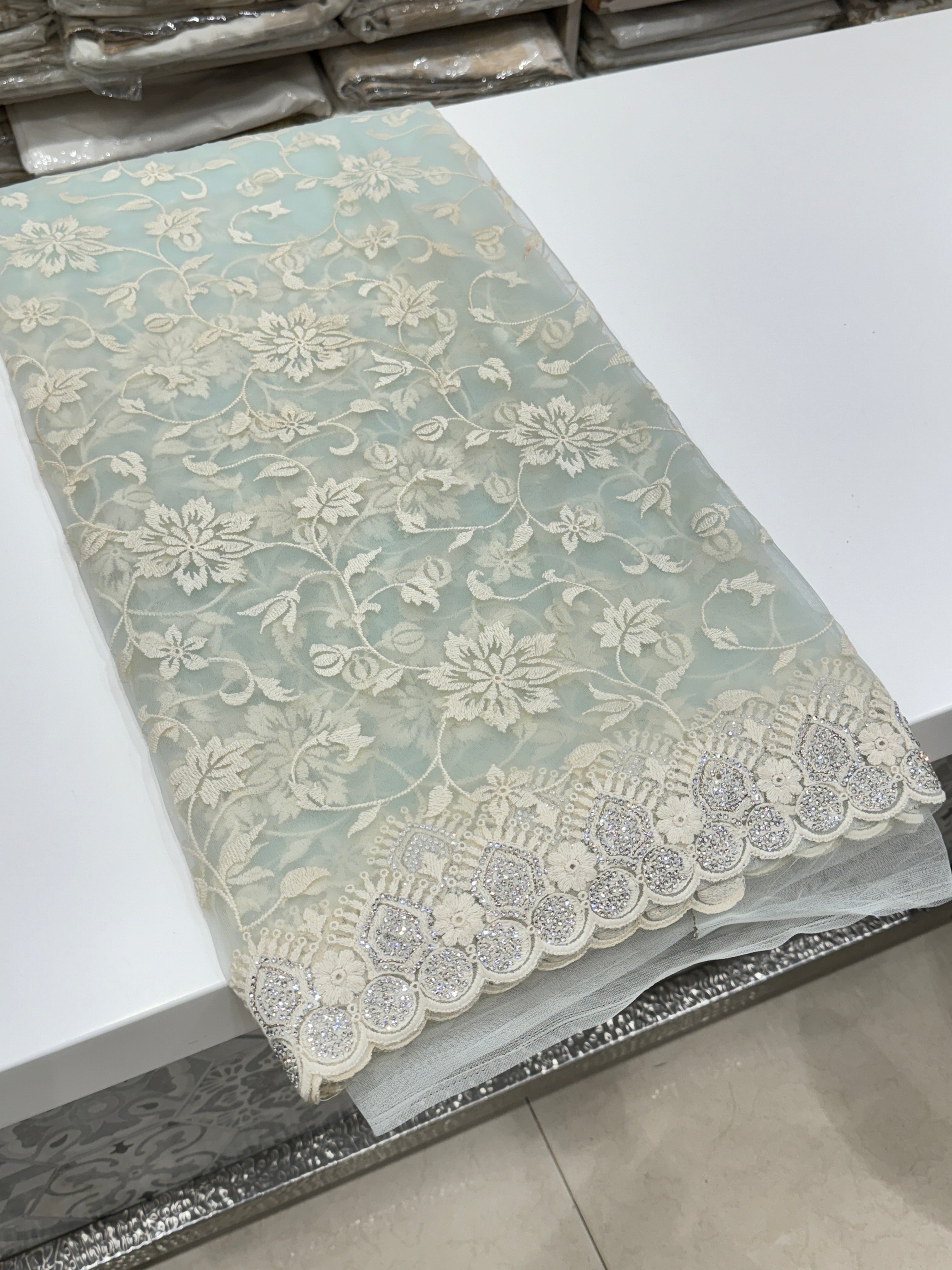 Light Blue Soft Net Resham Embroidery Saree