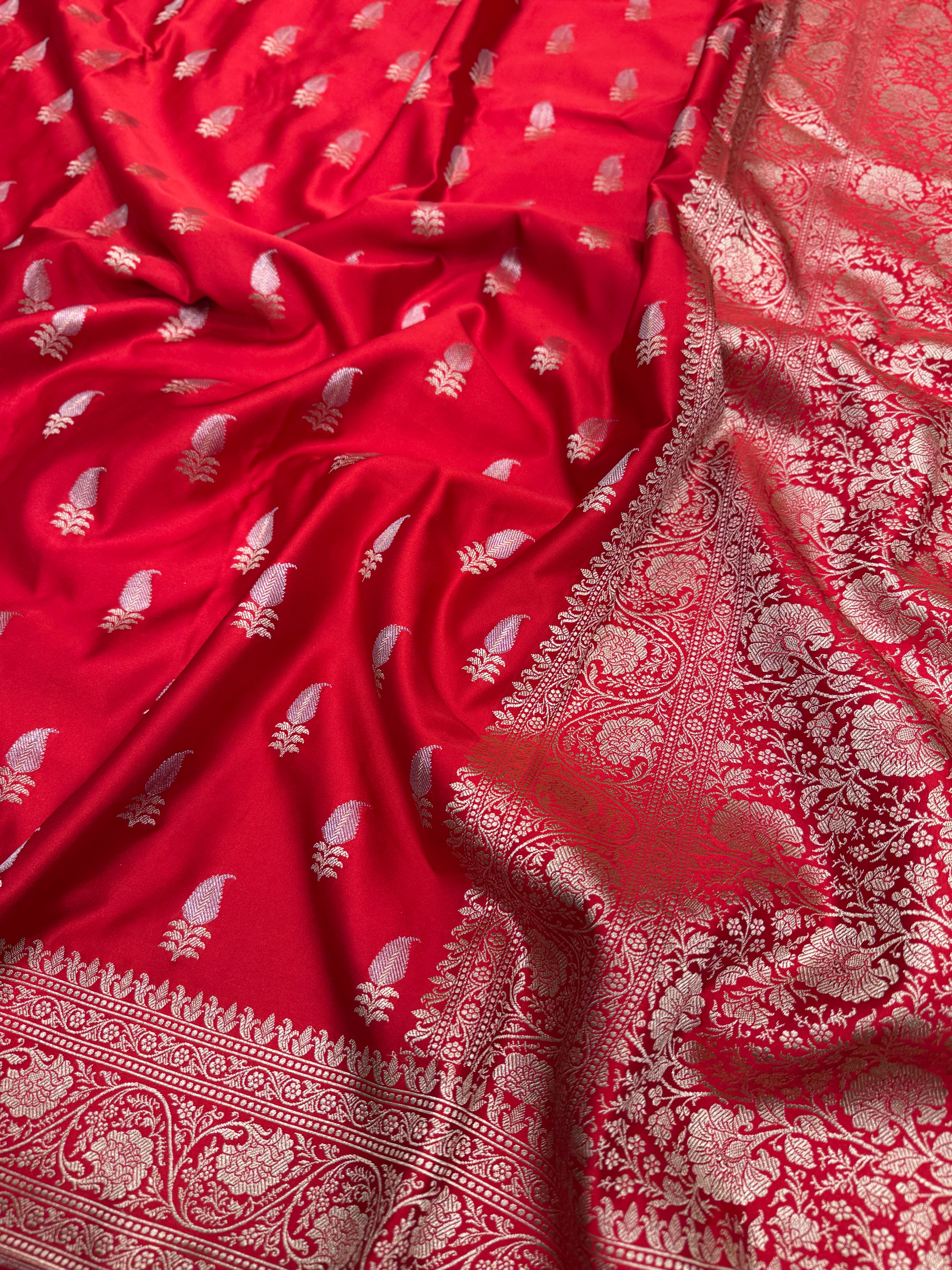 Red Banarasi Silk Sona Roopa Buttis Saree