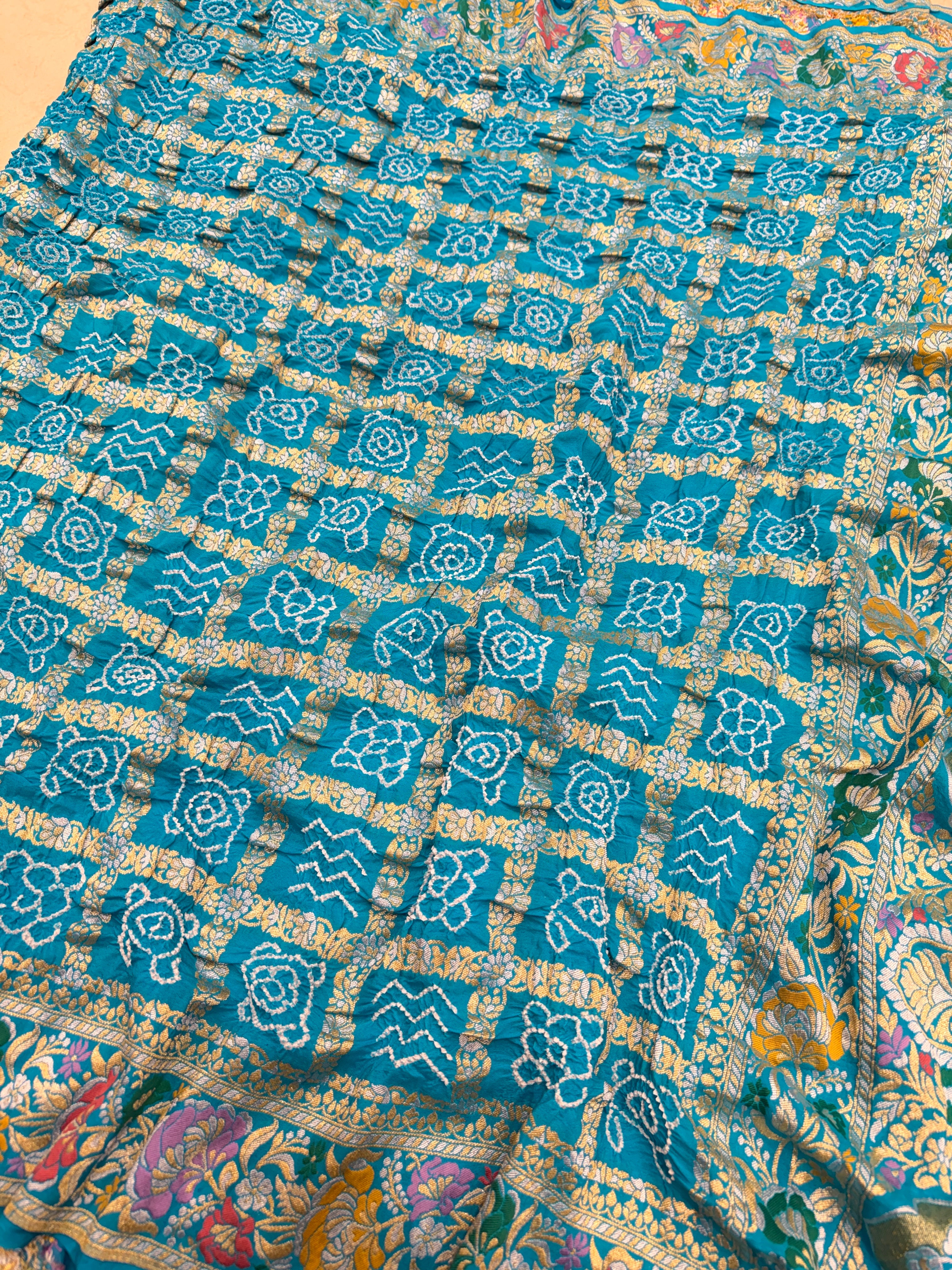 Blue Meenakari Border Gharchola Style Pure Handloom Bandhej Georgette Saree