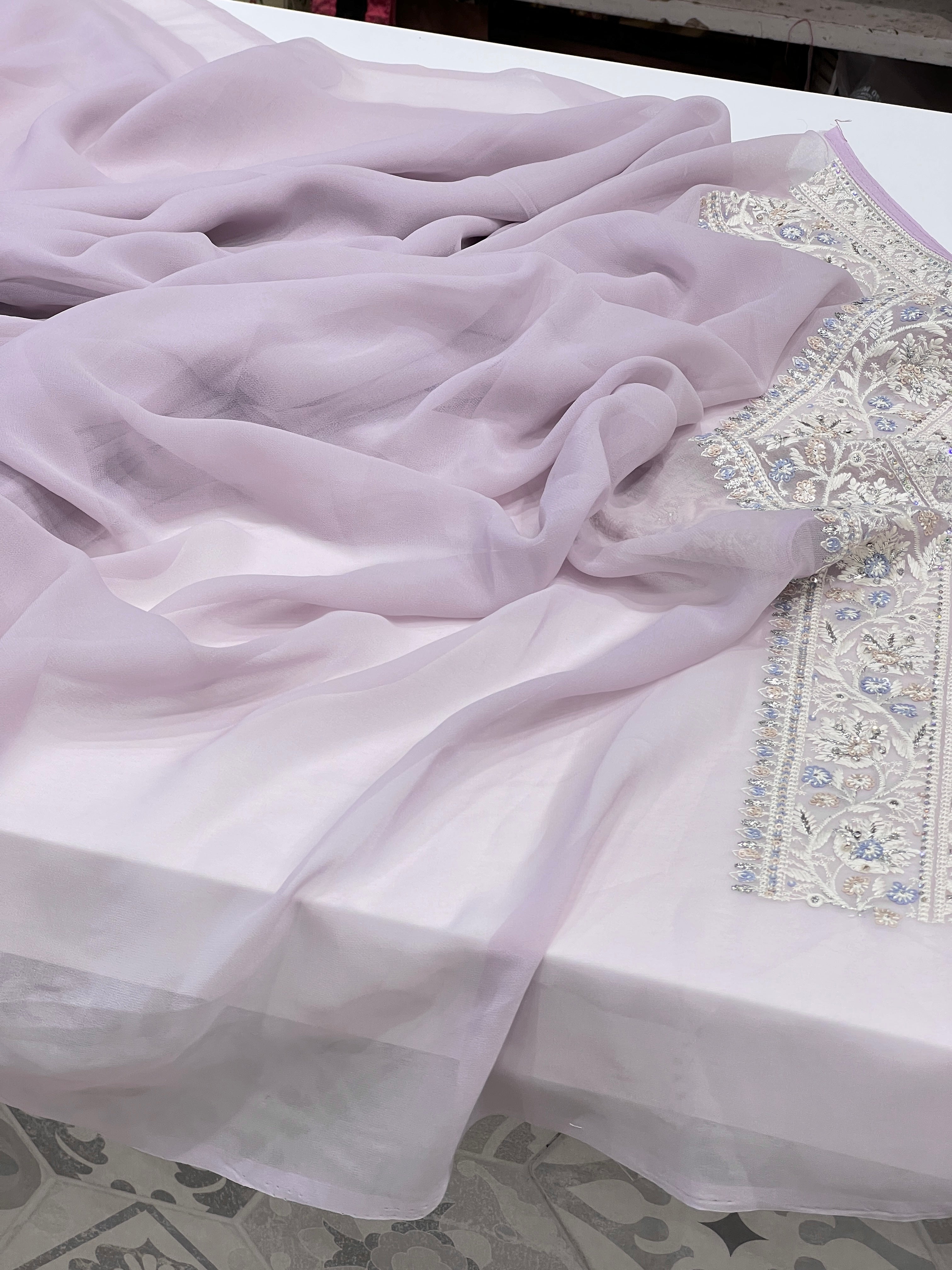 Lilac Chikankari Saree