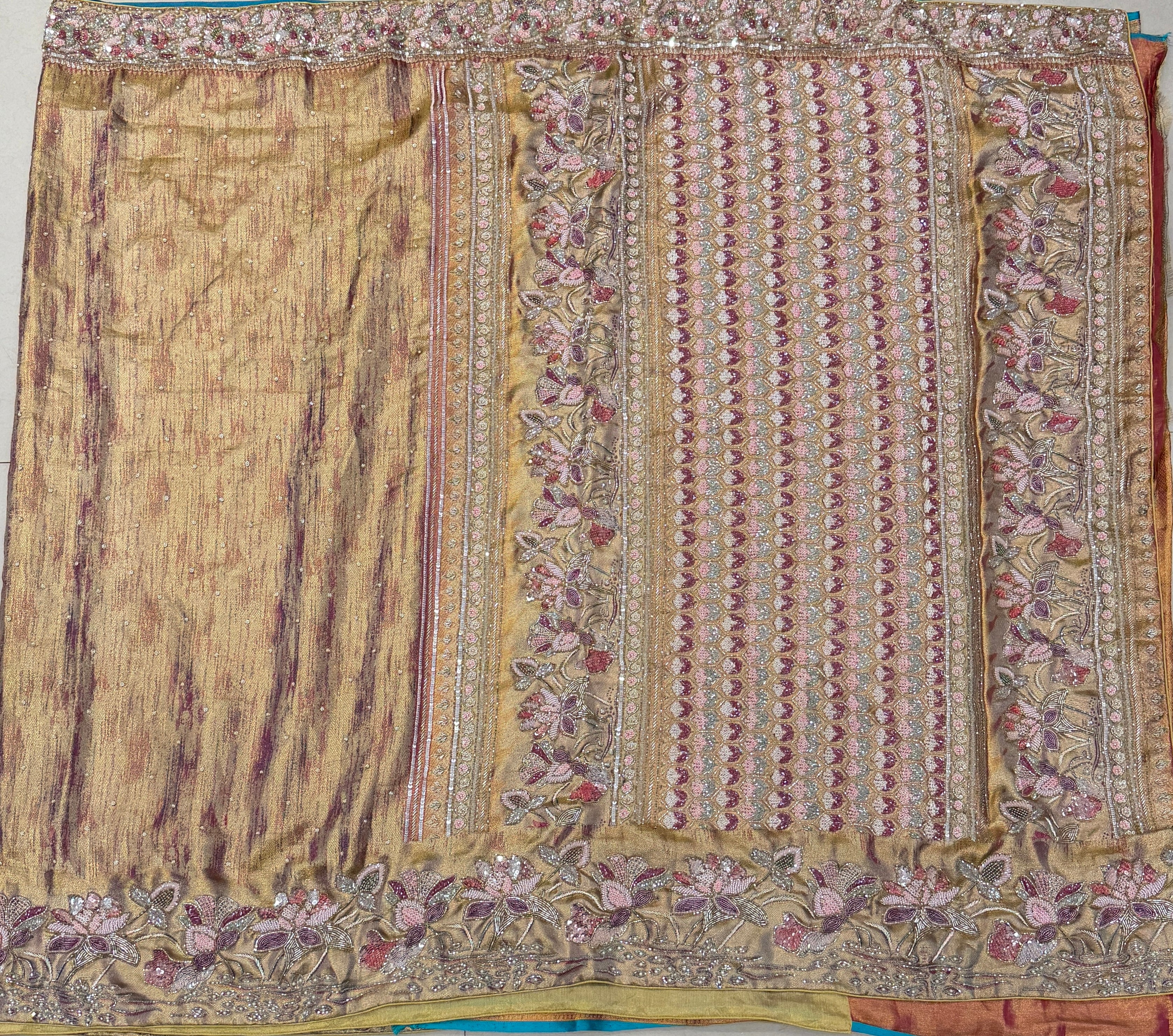 Contemporary Tissue Kanjivaram Moti Zardosi Hand Embroidery Saree