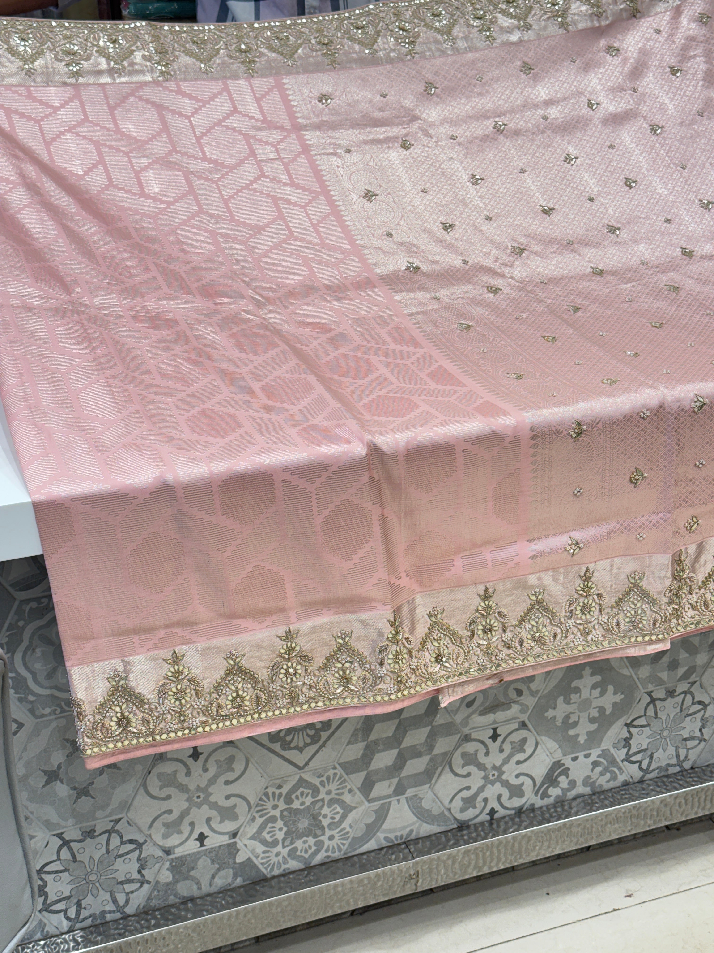 Pink Contemporary Kanjivaram Zardosi Hand Embroidery Saree