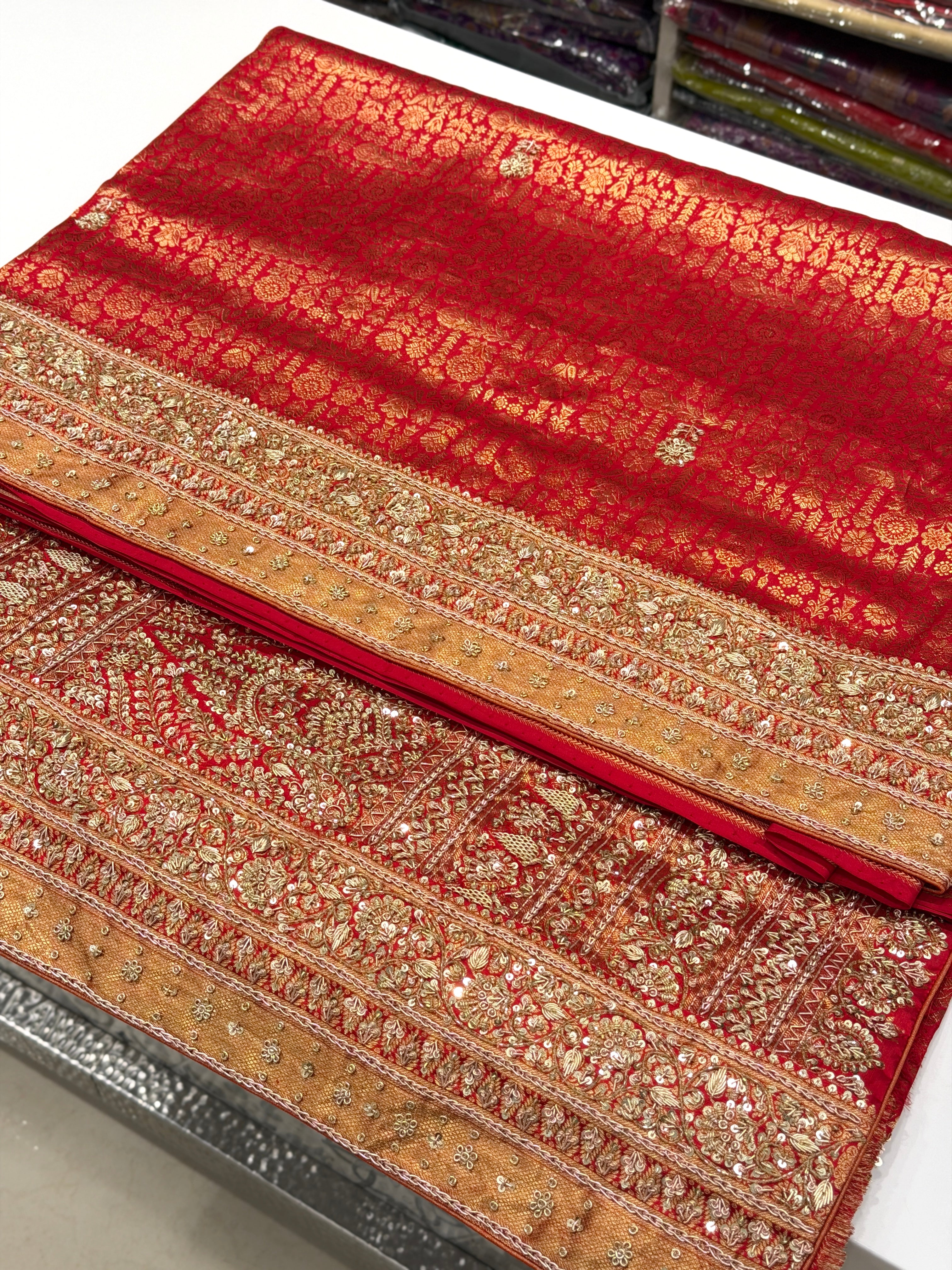 Red Pure Silk Kanjivaram Floral Zardosi Hand Embroidery Saree