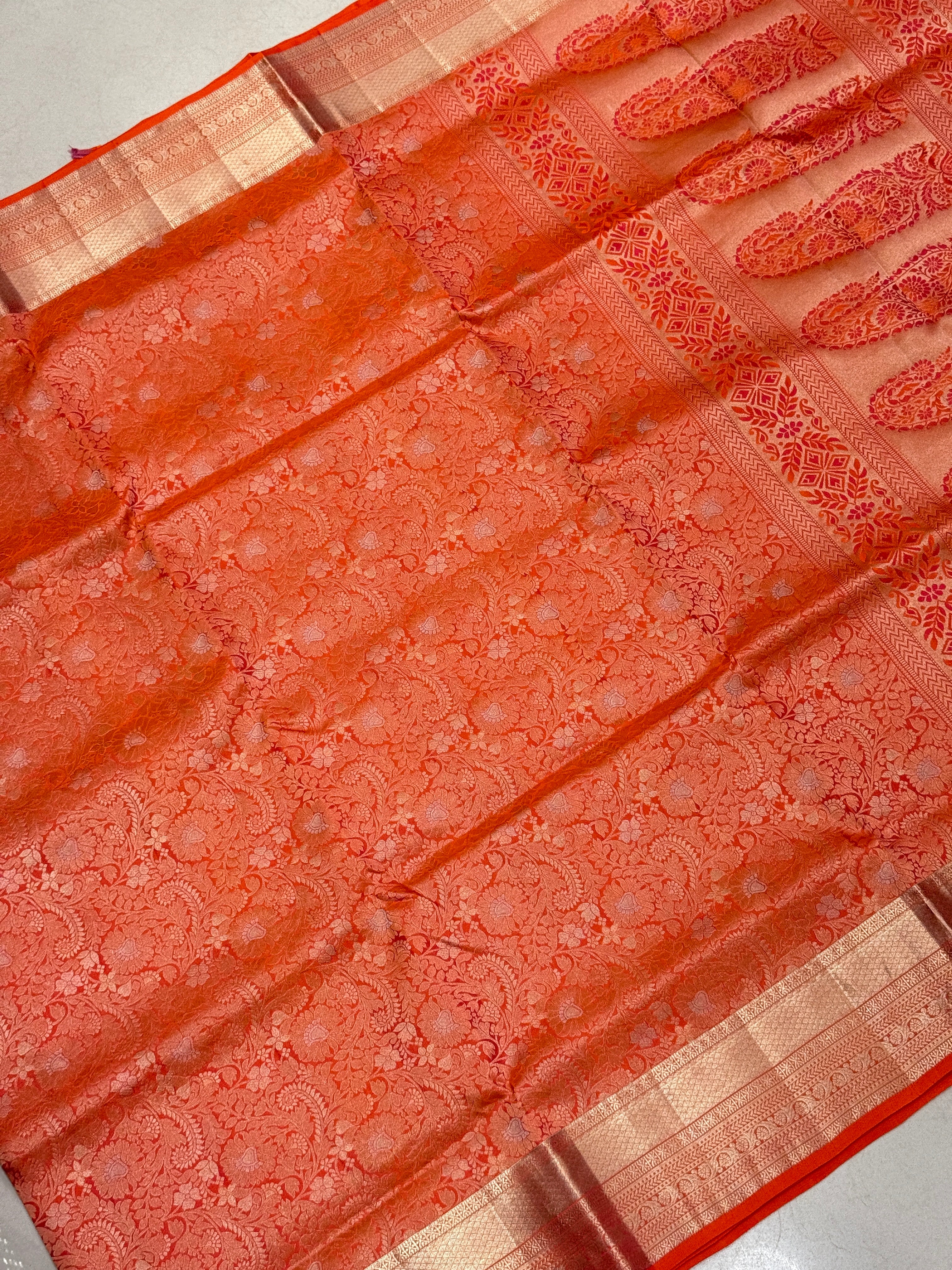 Rust Orange Sona Roopa Brocade Handloom Kanchipuram Pure Silk Saree