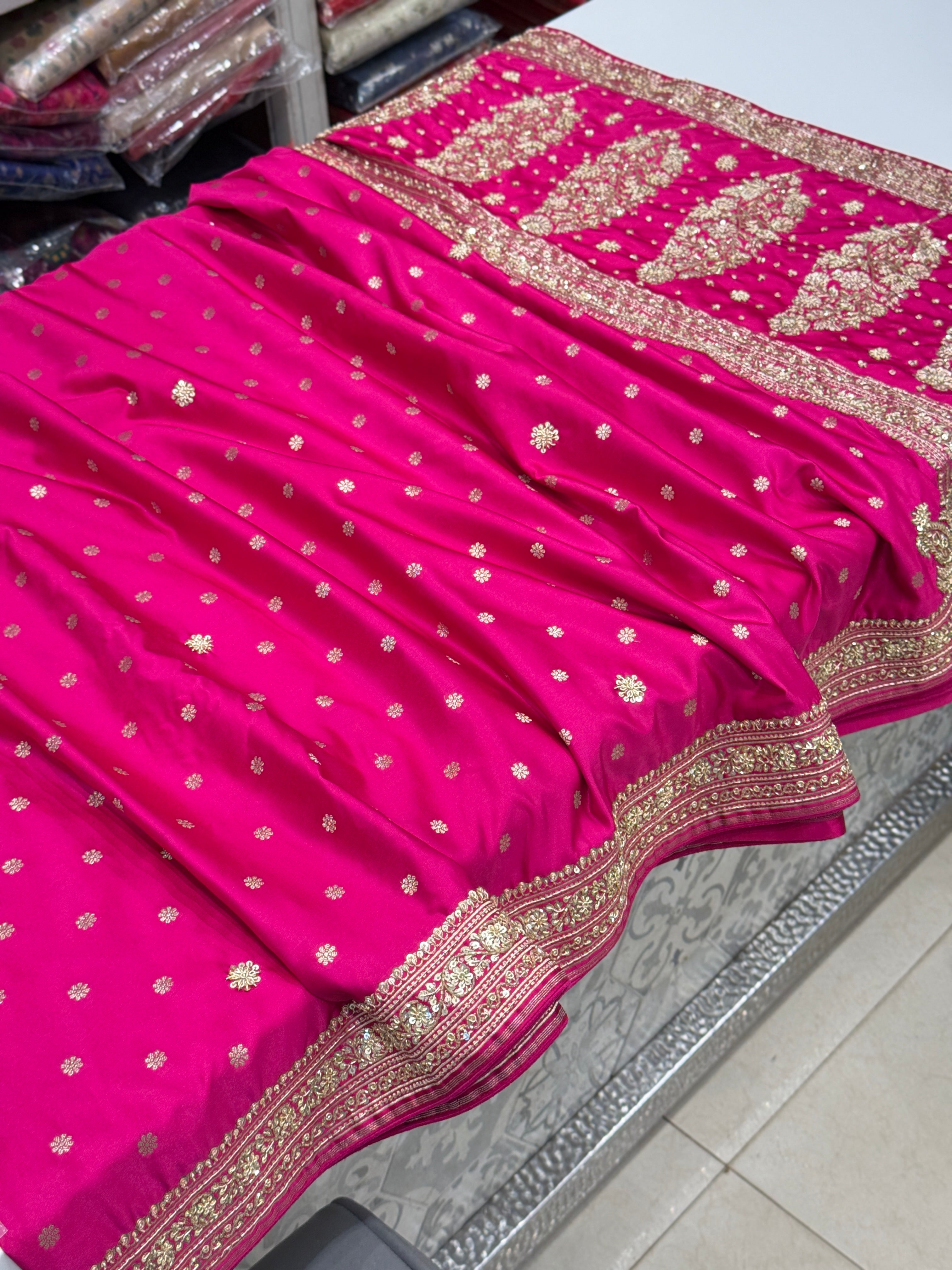 Rani Pink Banarasi Star Butti Hand Done Zardosi Saree