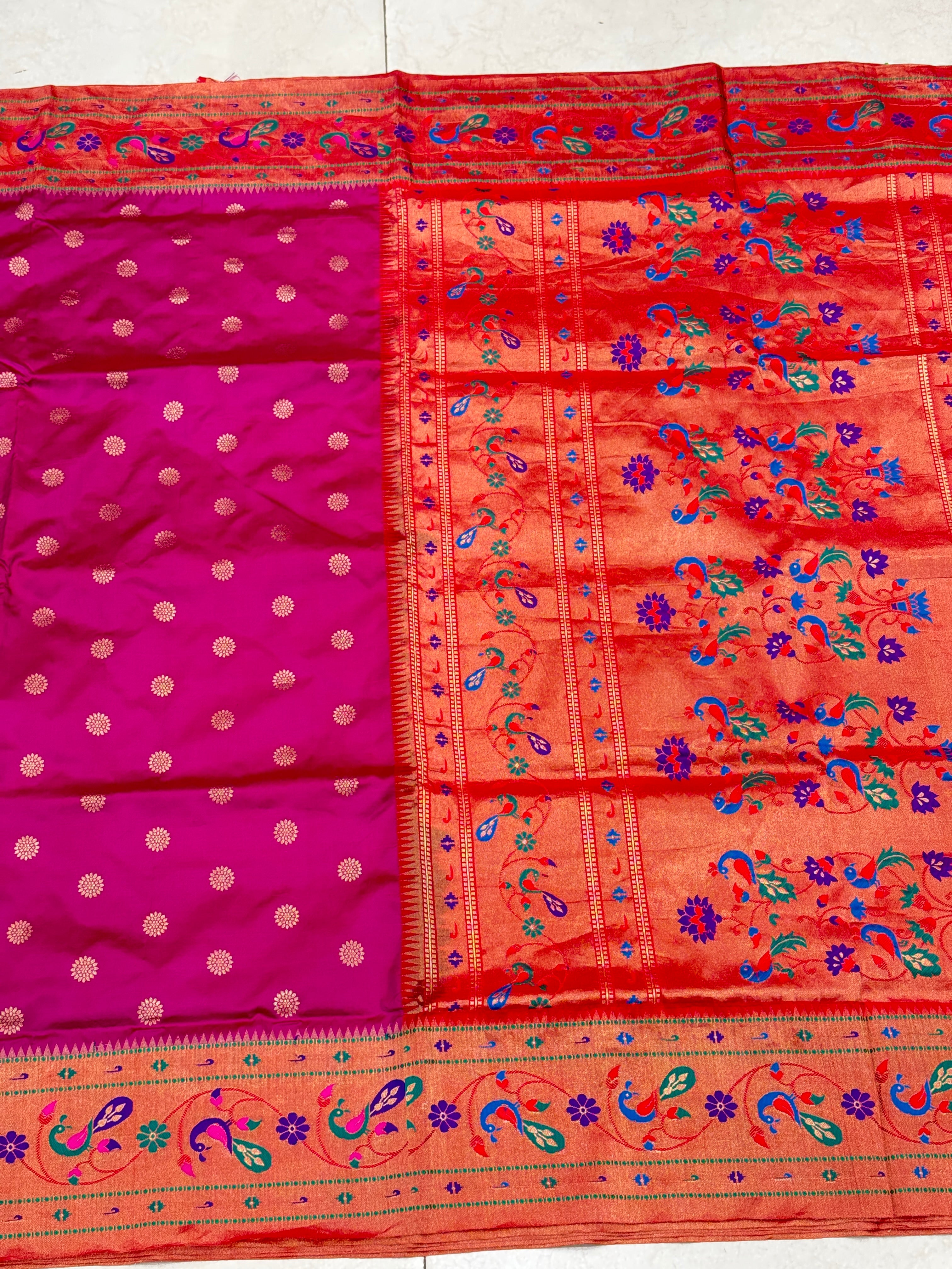 Cross Violet Butti Pure Silk Paithani Saree