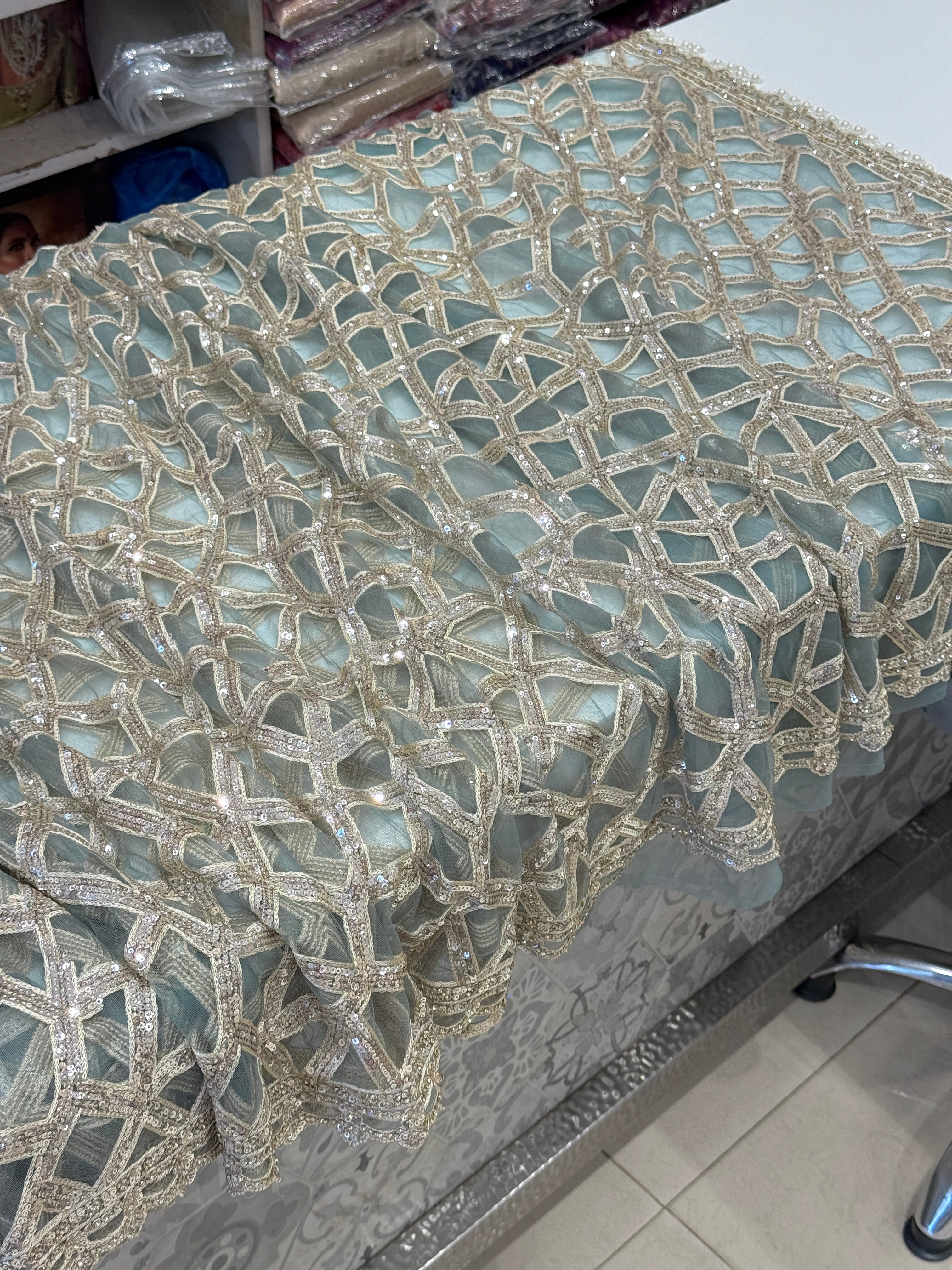Sea Green Net Saree with Ready Blouse