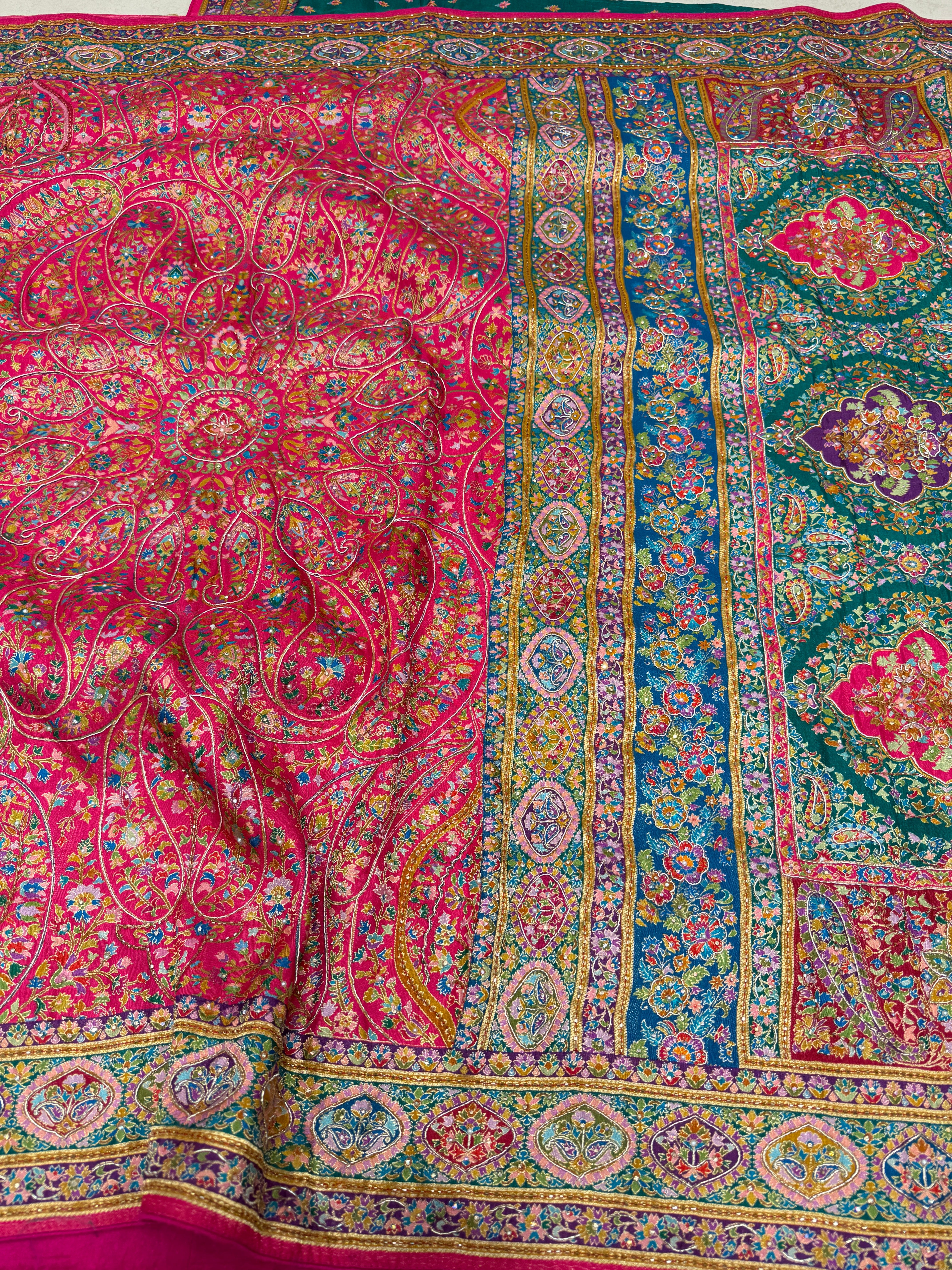 Rani Pashmina Inspired  Weaved Munga Hand Embroidery Saree