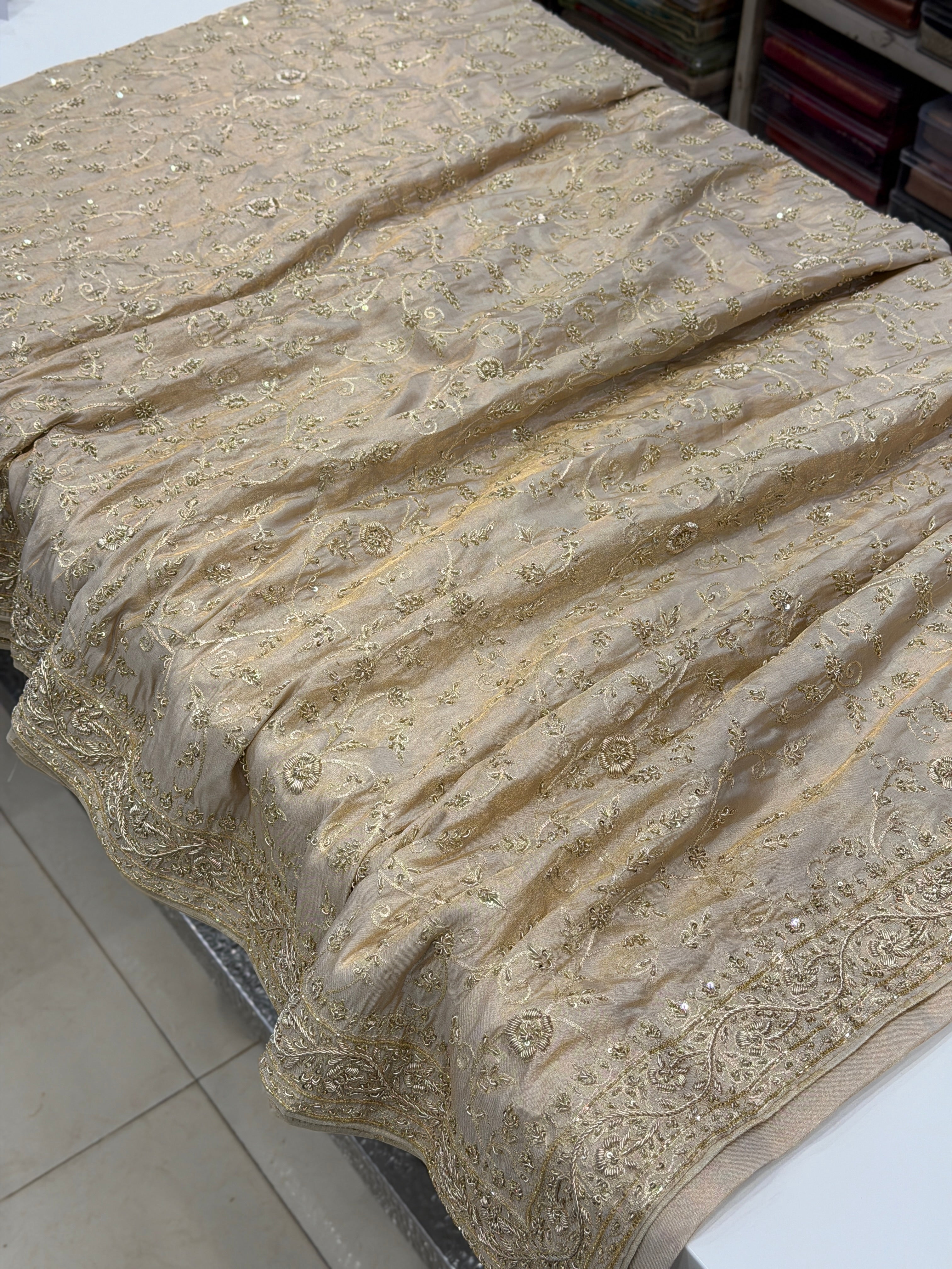 Ivory Tissue Zardosi Intricate Jaal Hand Embroidery Saree