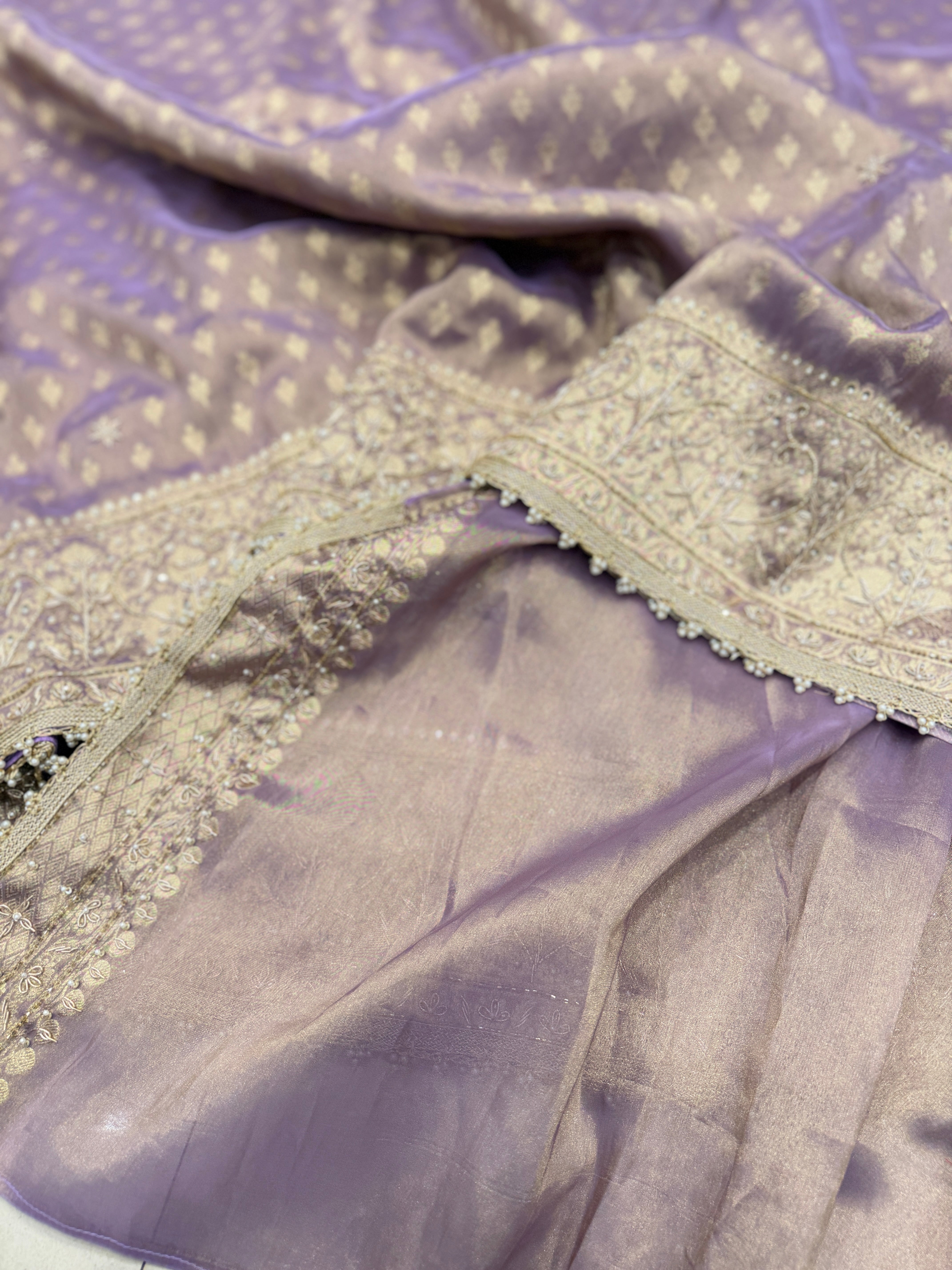 Purple Tissue Banarasi Buttis Zardosi Embroidery Saree