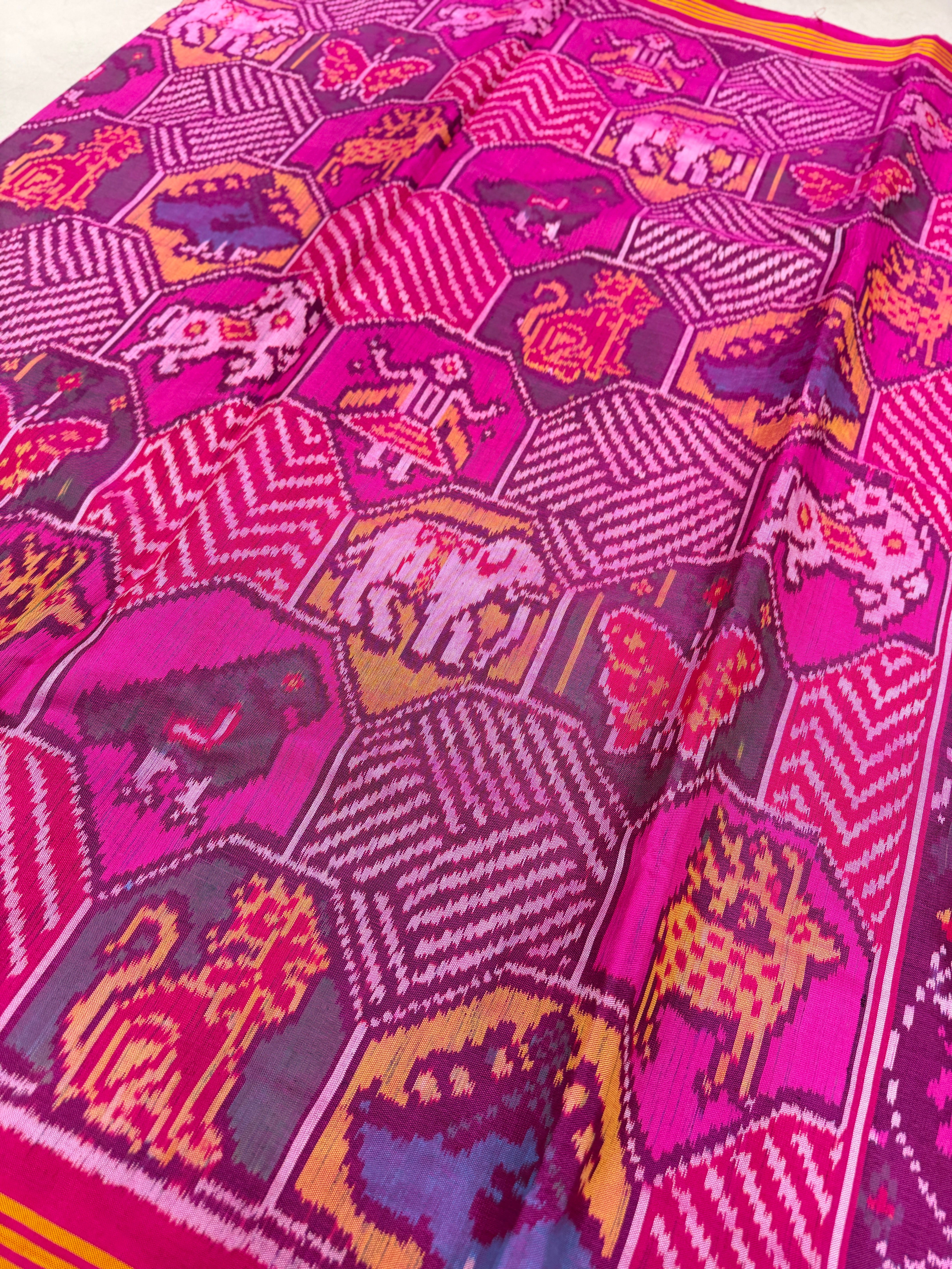 Pink Contemporary Chhabadi Patan Handloom Ikat Patola Silk Saree