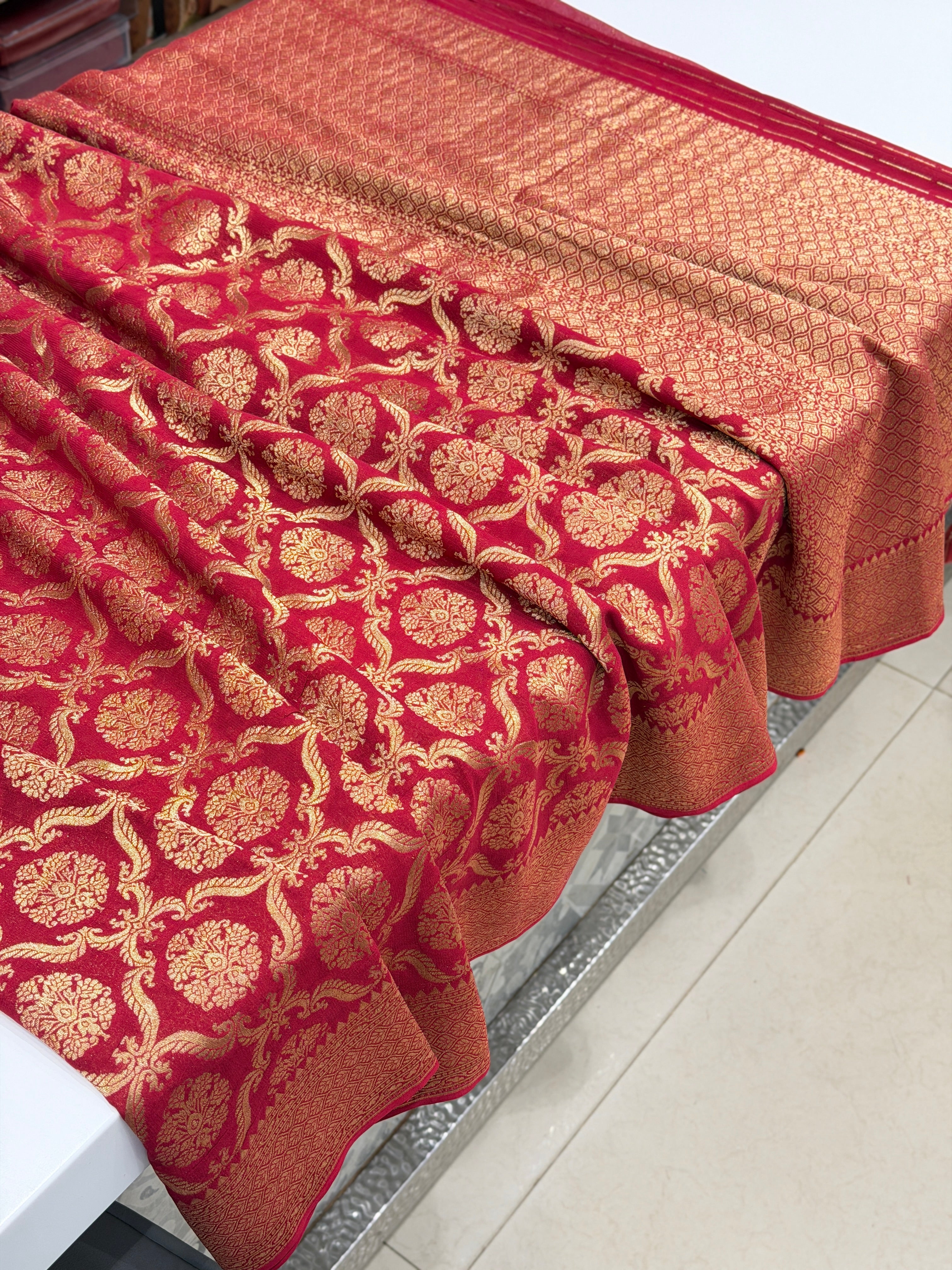 Crimson Jaal Banarasi Khaddi Georgette Saree