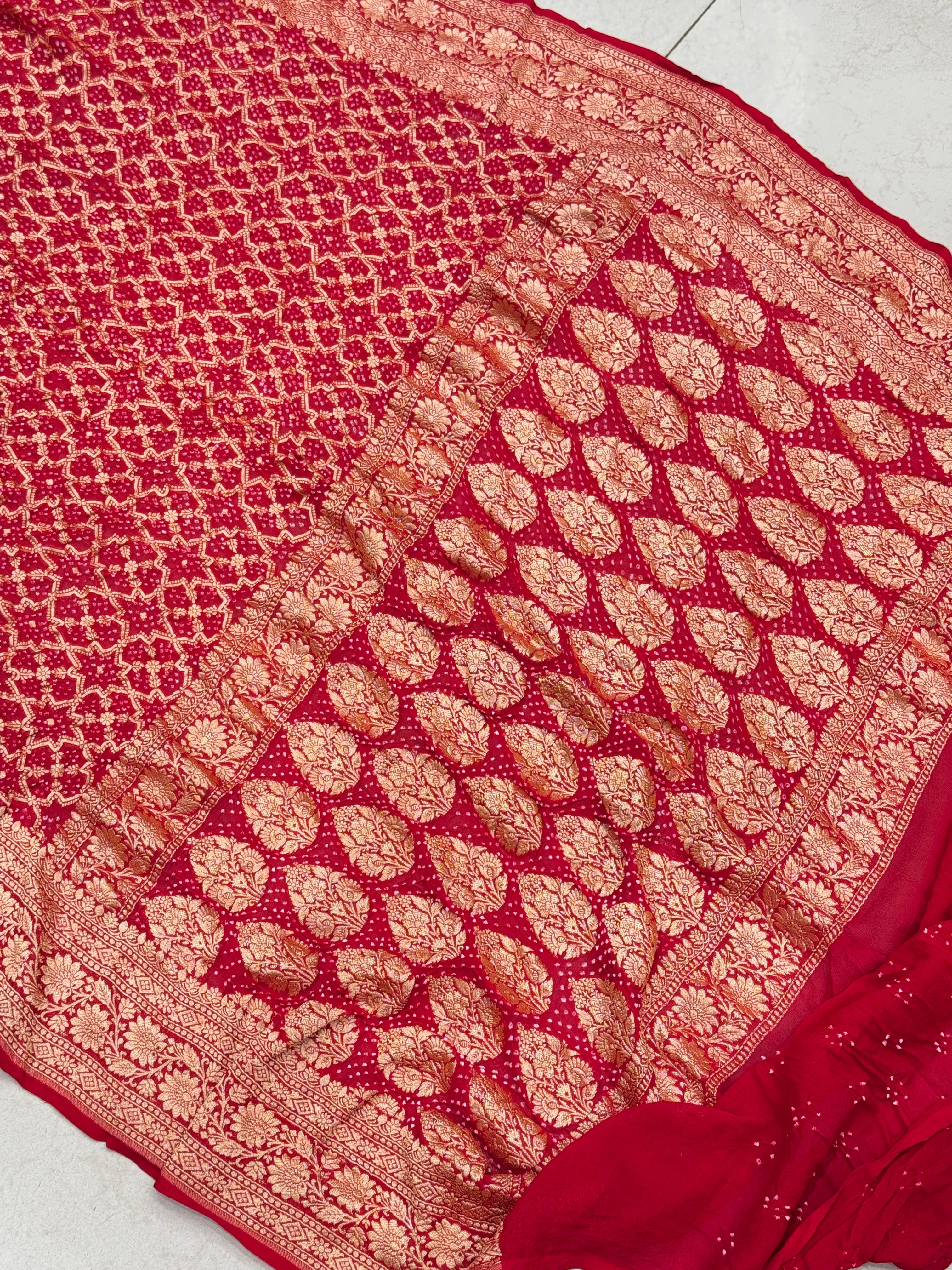 Red Bandhej Bandhini Saree