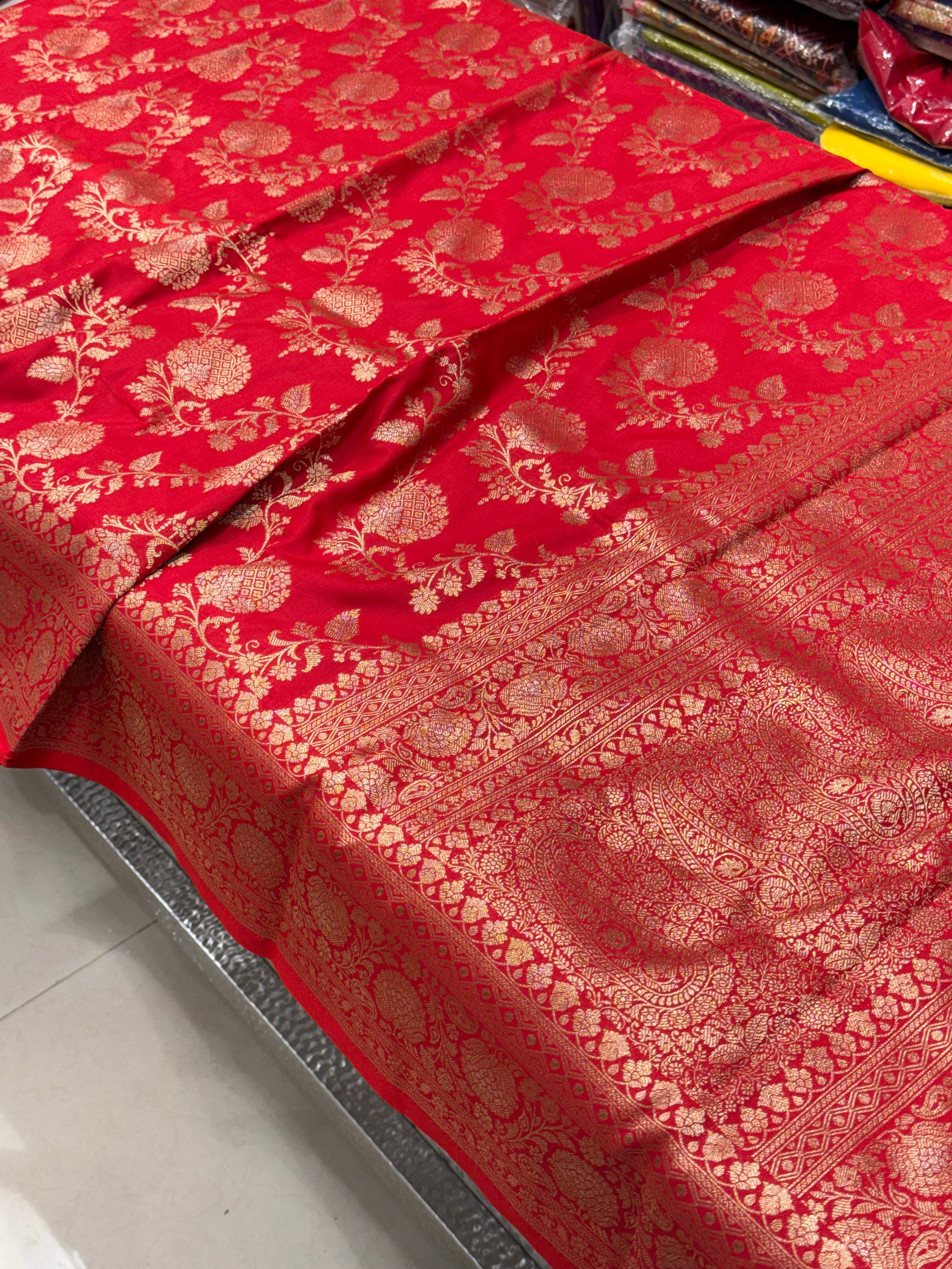 Red Banarasi Silk Big Butta Jaal Saree