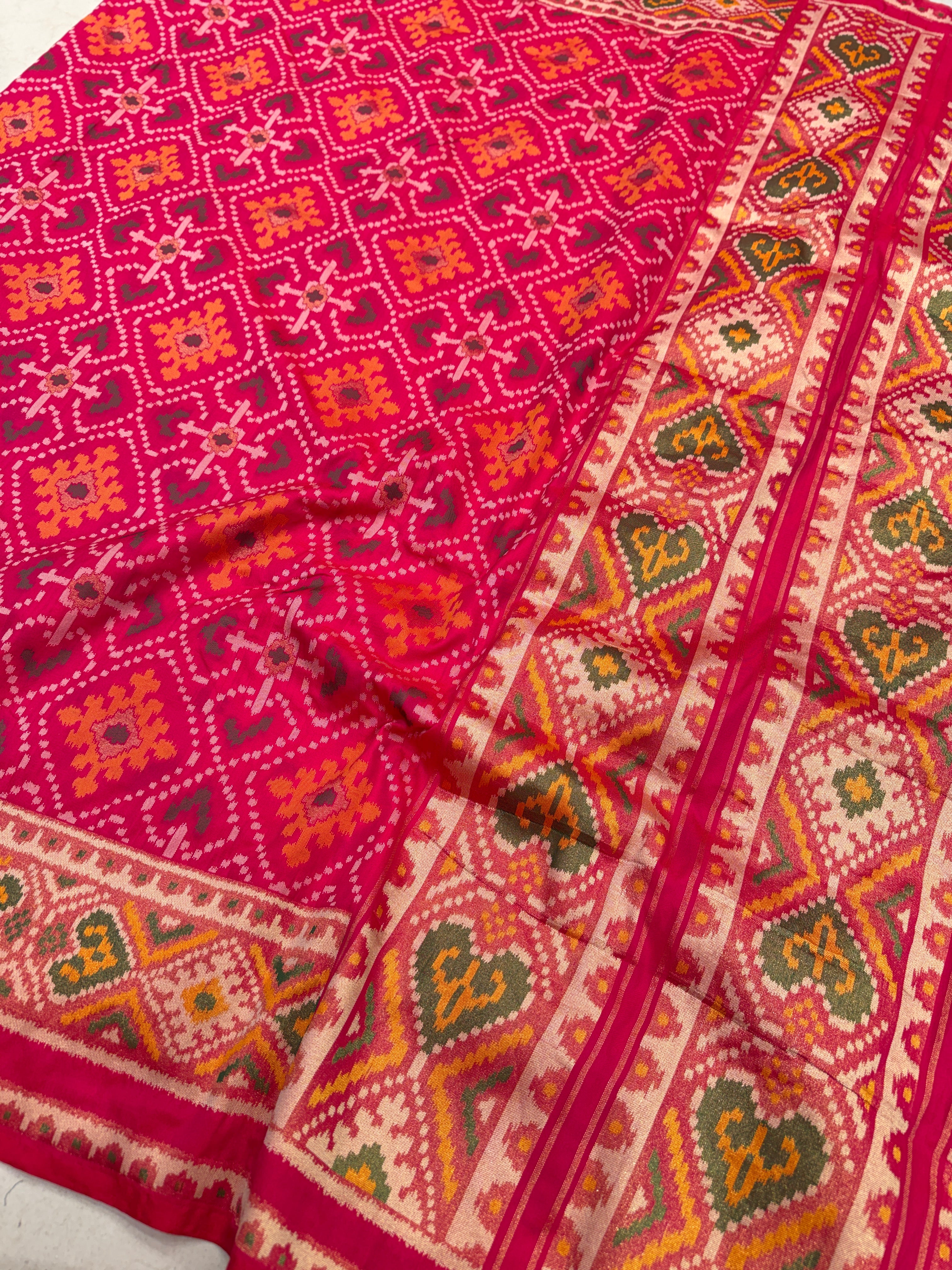 Rani Pink Ratan Chowk Semi Silk Weaved Patan Patola Saree