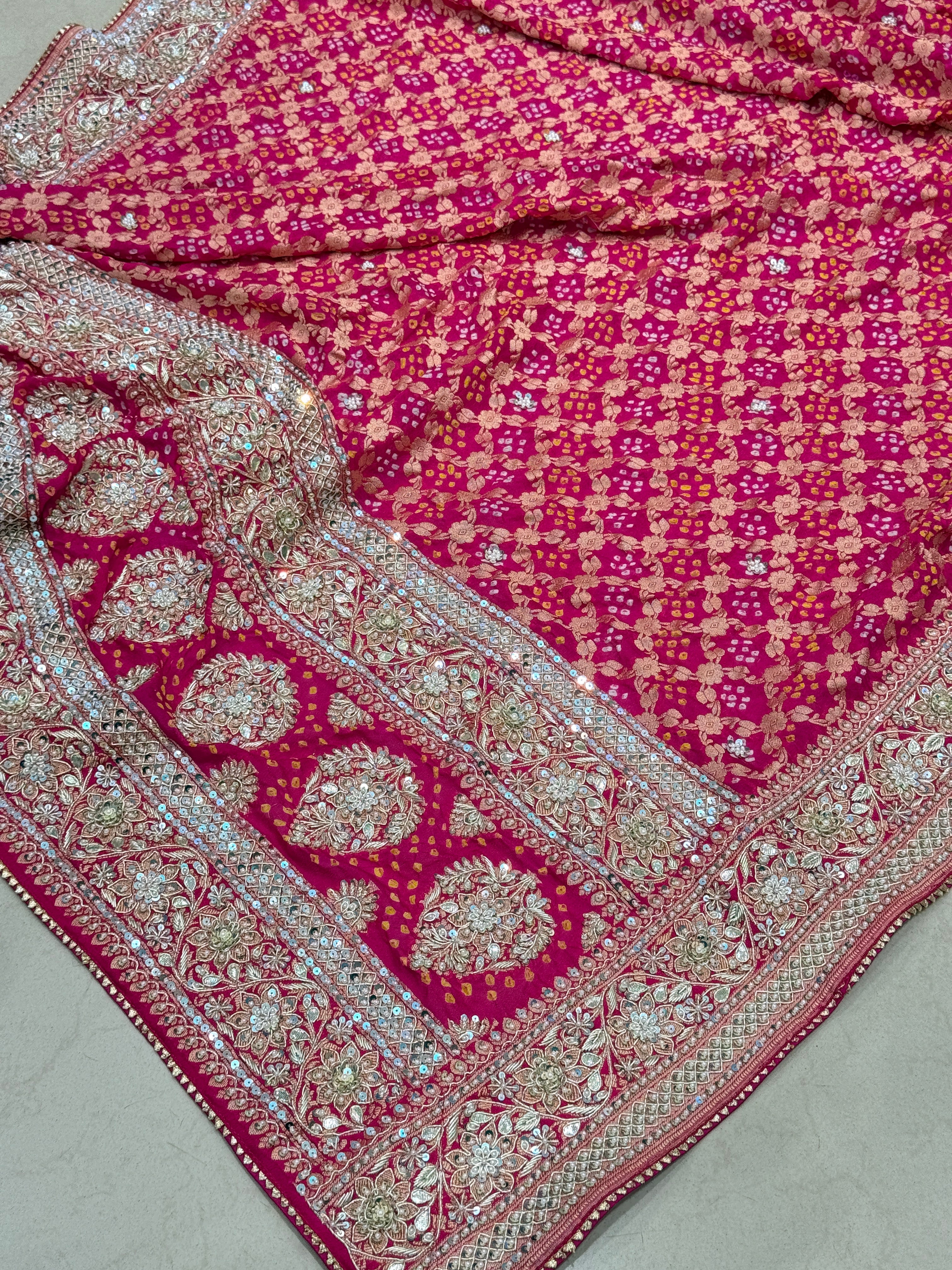 Rani Hand Embroidery Zardosi Bandhej Dupatta