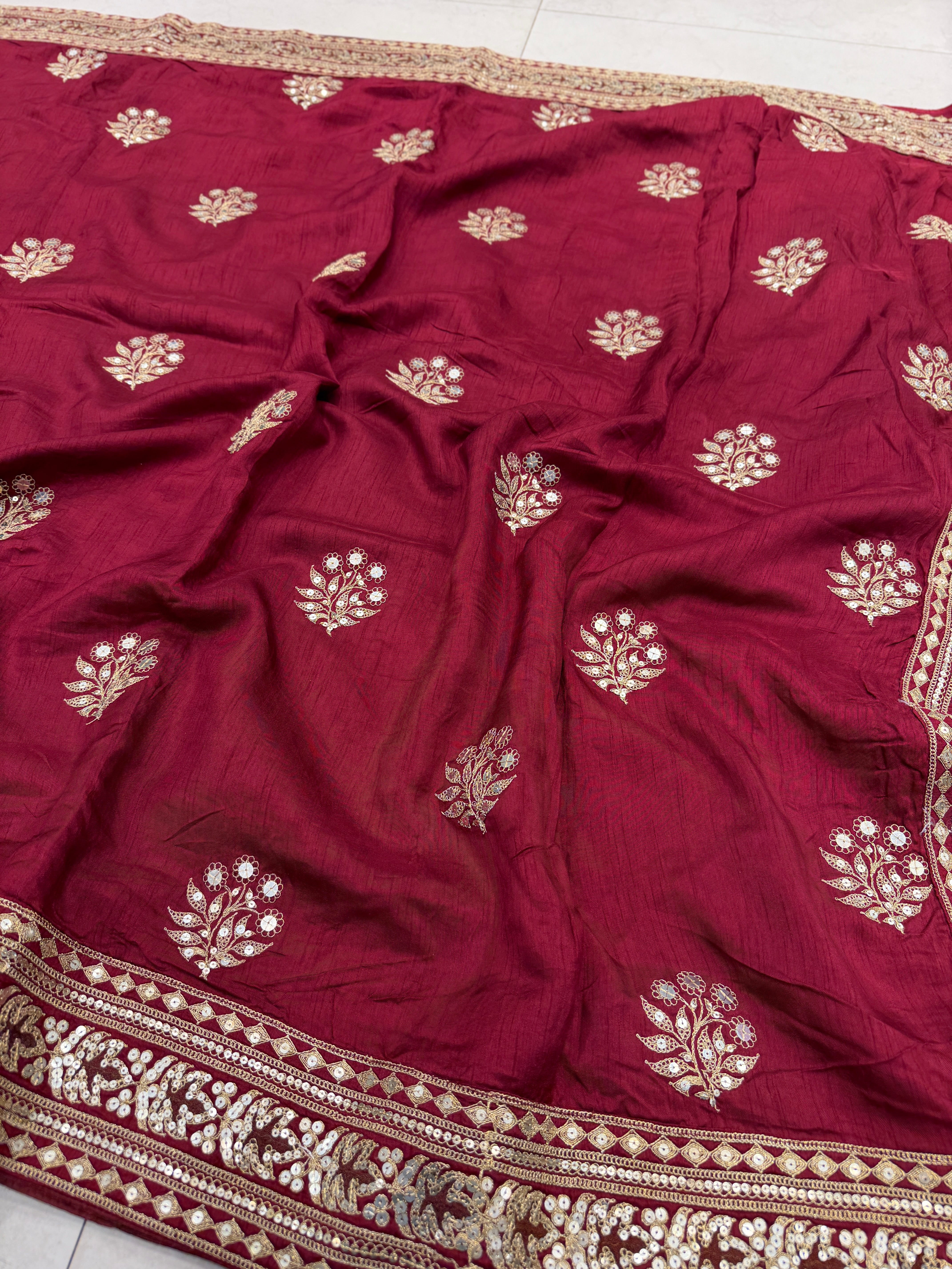 Maroon Marodi Embroidery Butta Sabyasachi Inspired Pure Silk Saree