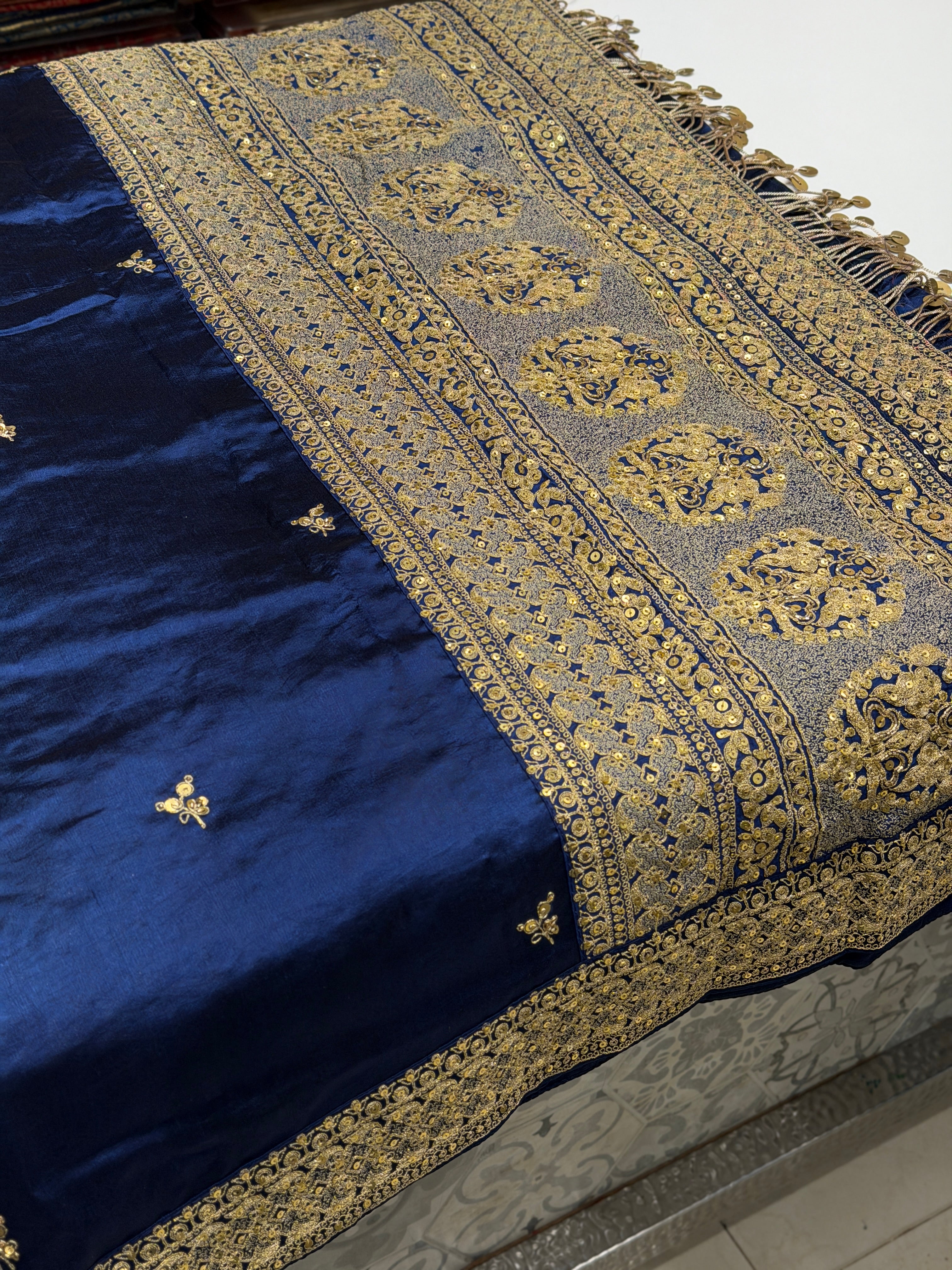 Blue Pure Silk Sabyasachi Inspired Marodi Embroidery Saree