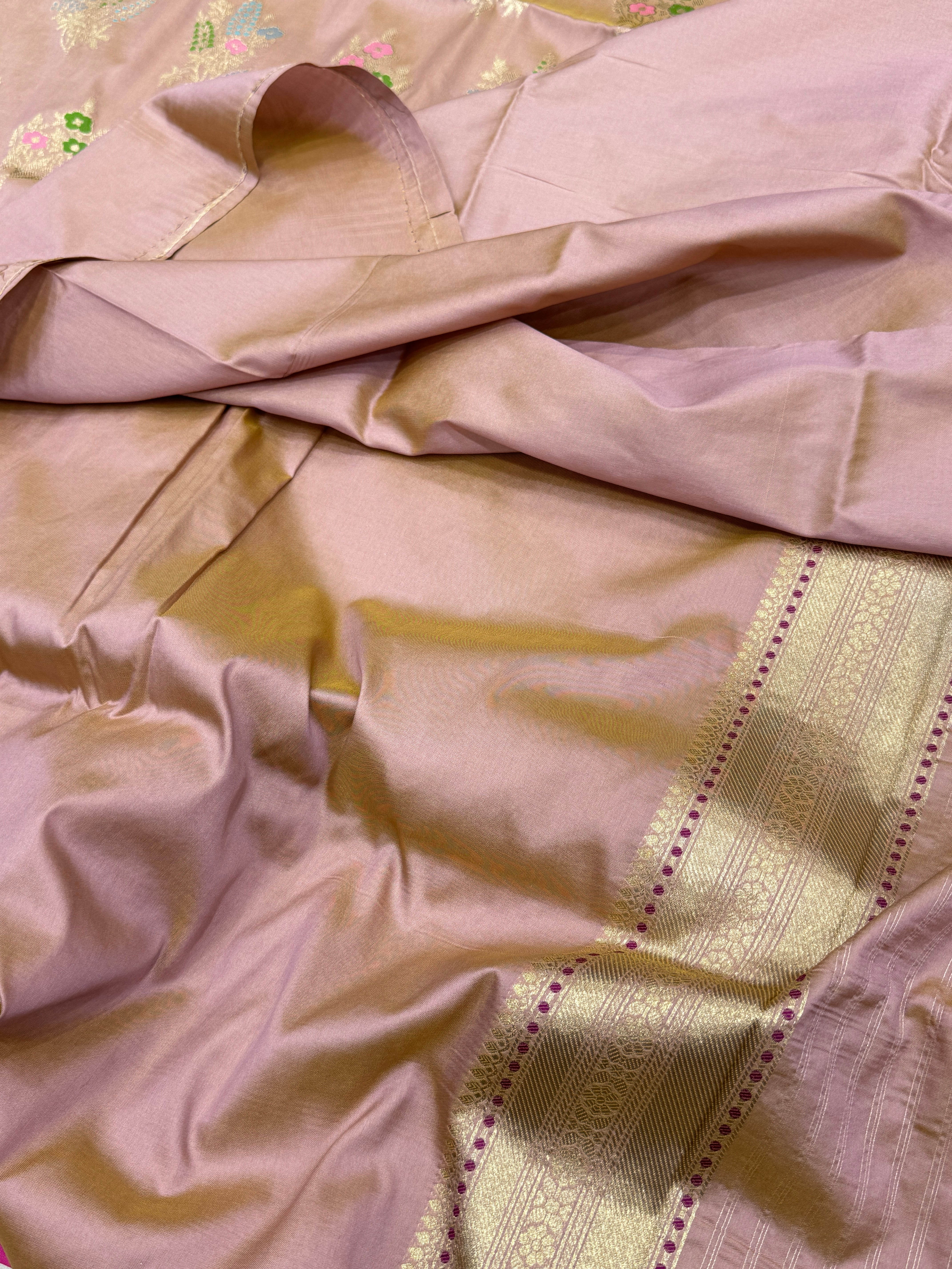 Pastel Pink Paisley Butta Banarasi Silk Saree