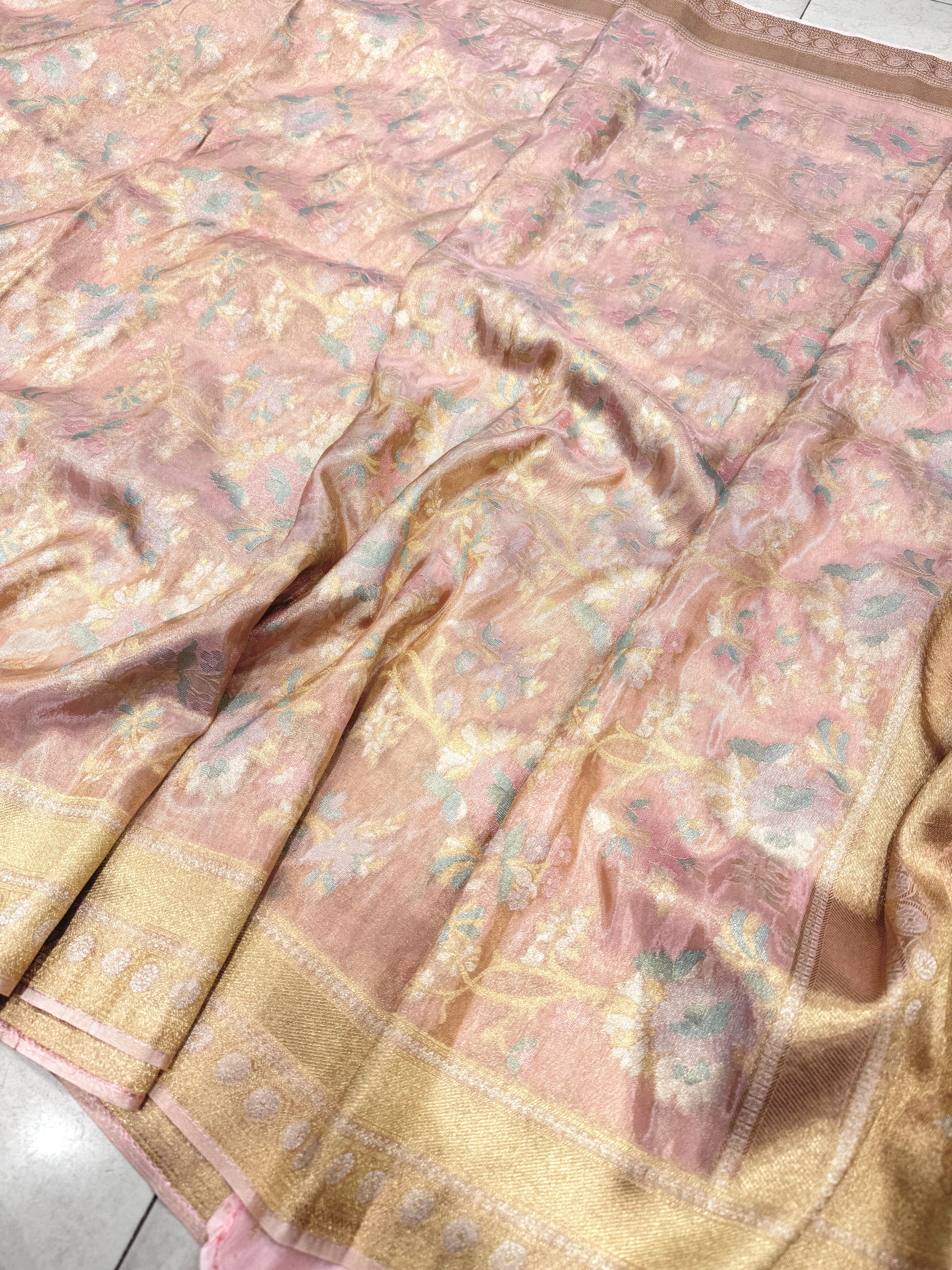 Light Pink Meenakari Munga Tissue Banarasi Saree