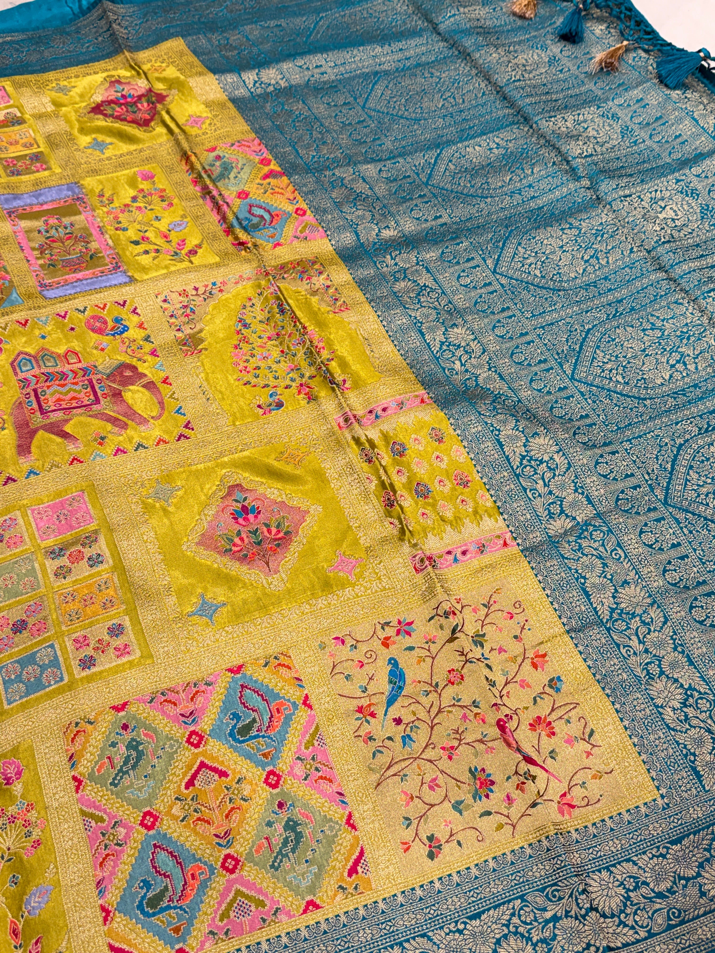 Lime Green Modal Rangkat Banarasi Multi Design Saree