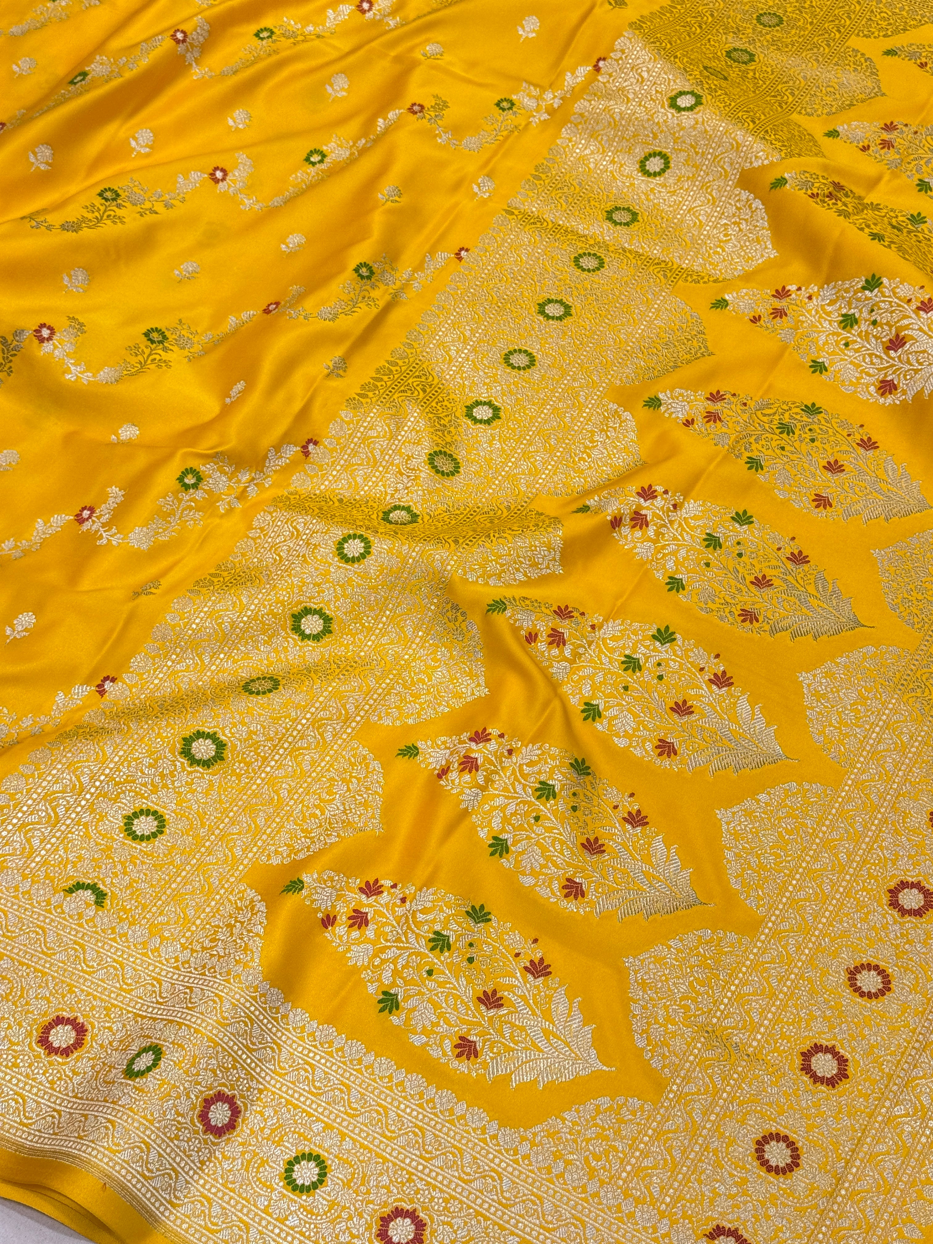 Yellow Banarasi Silk Meena Jaal Saree
