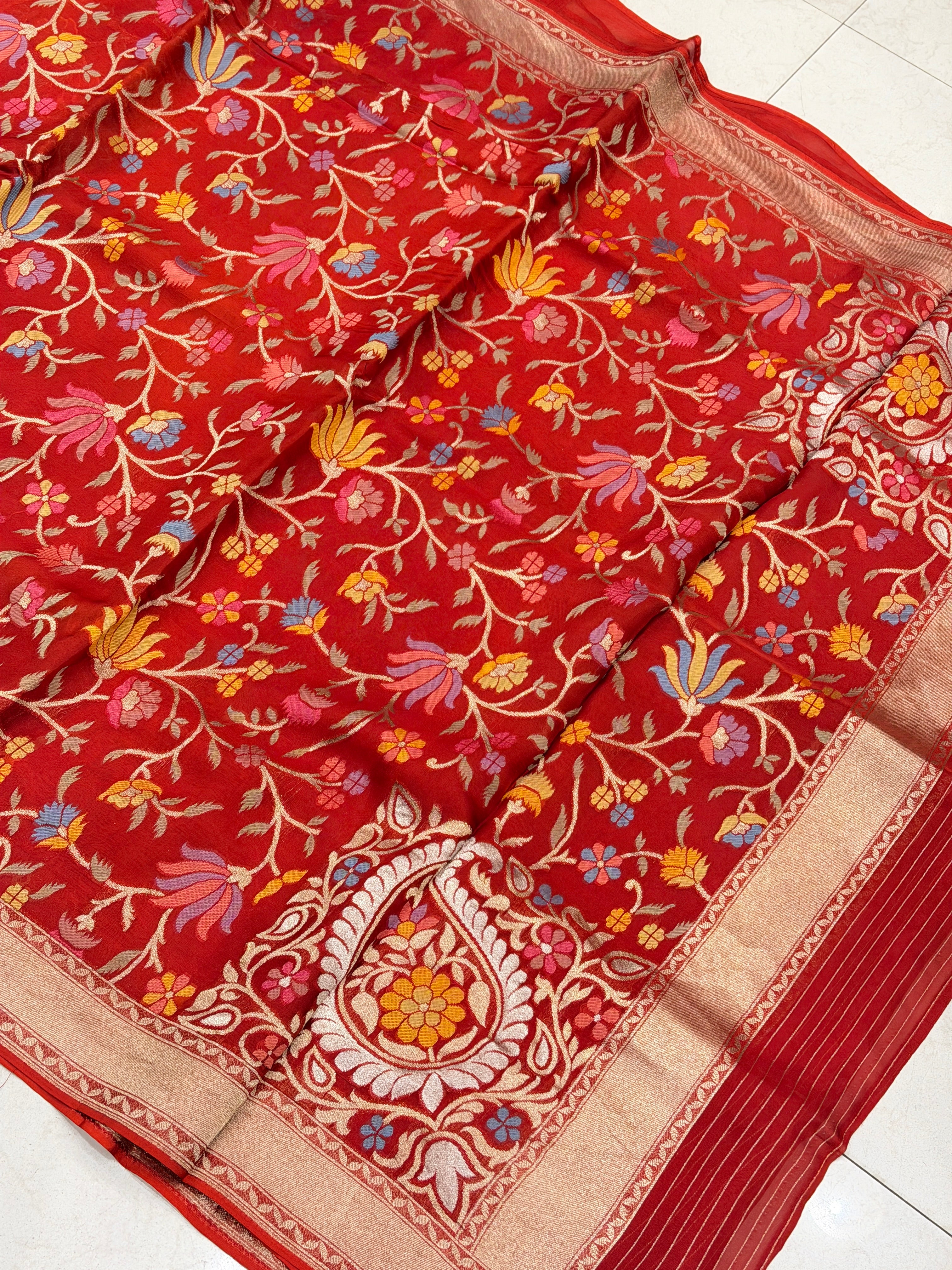 Red Meenakari Woven Soft Organza Saree