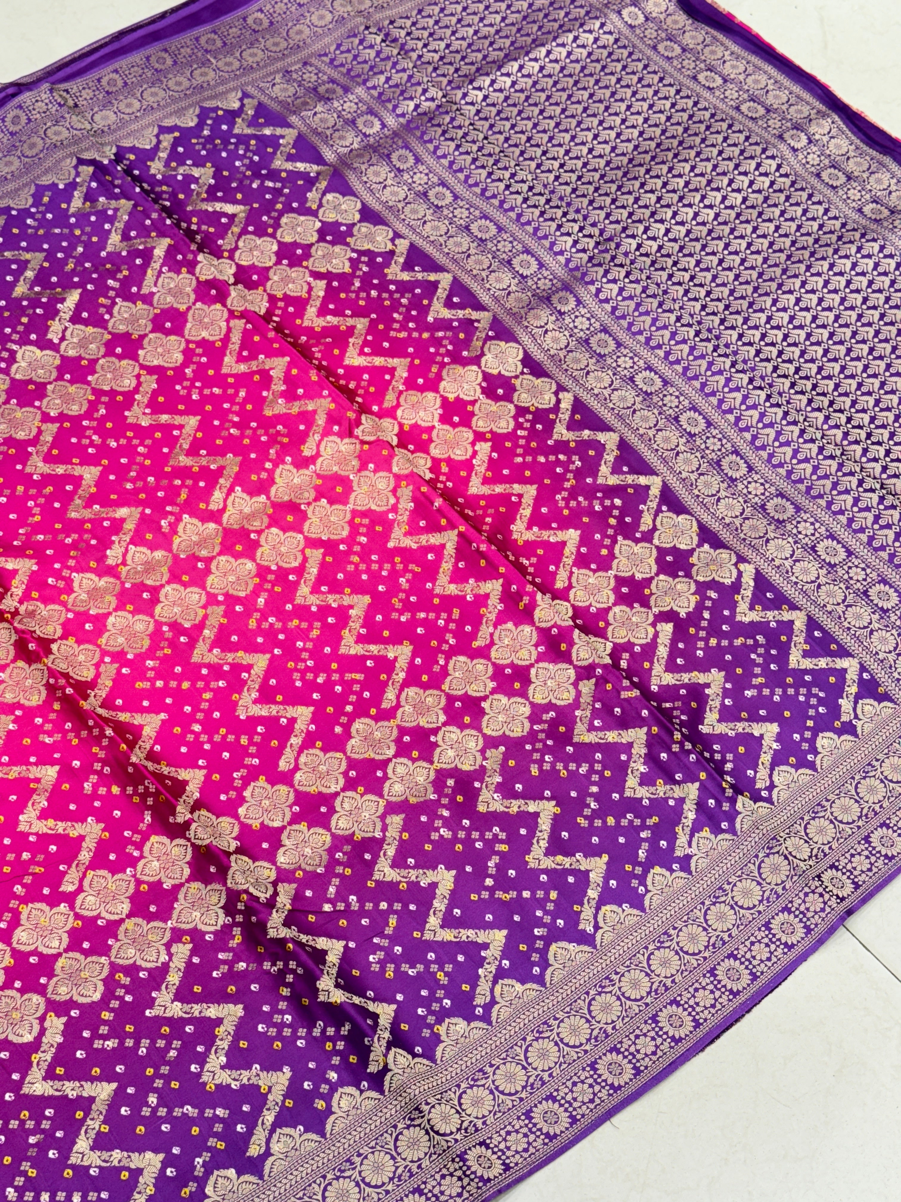 Shaded Rani Purple Bandhej Style Modal Satin Saree