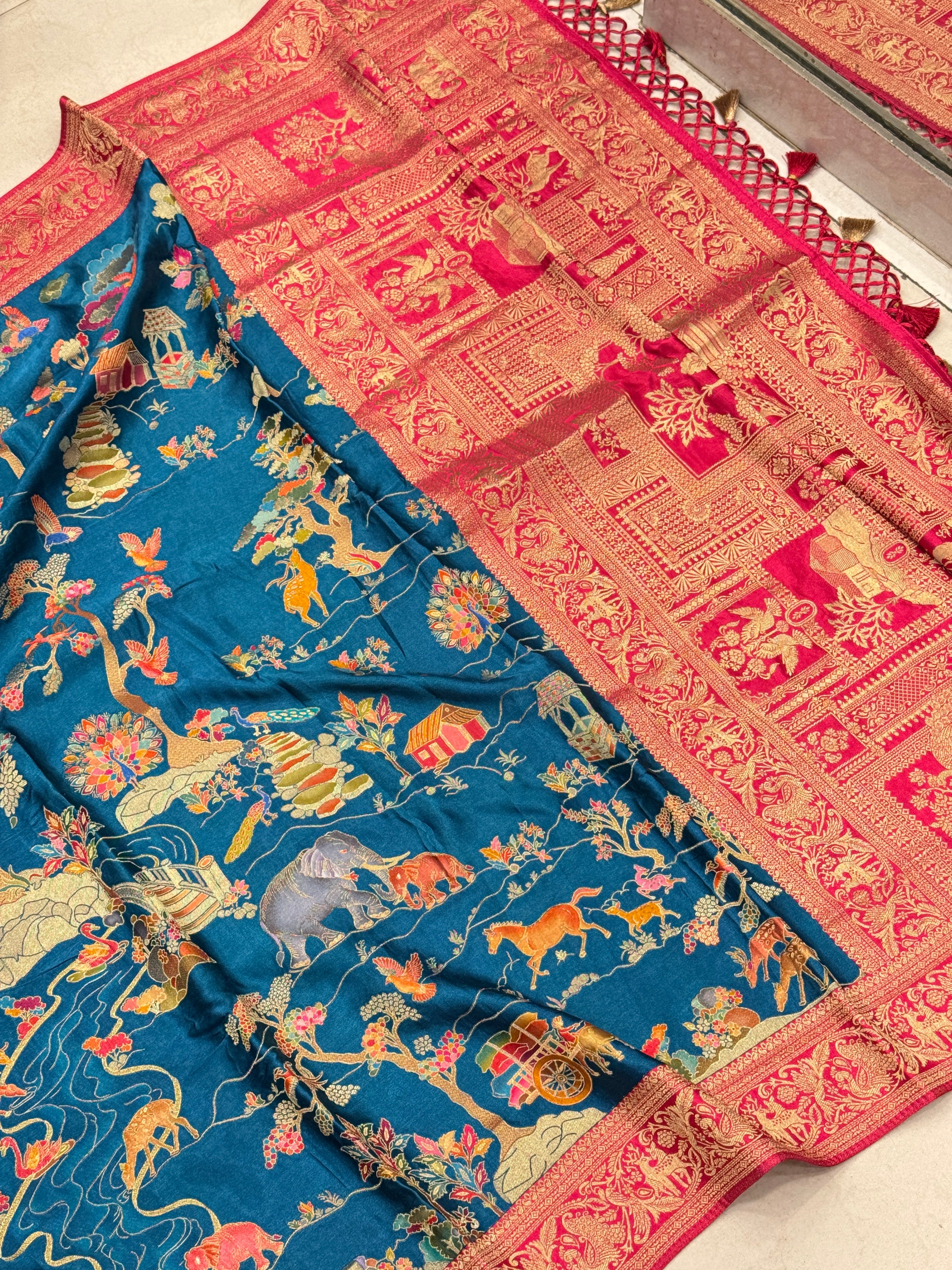 Petrol Blue Modal Shikara Banarasi Saree