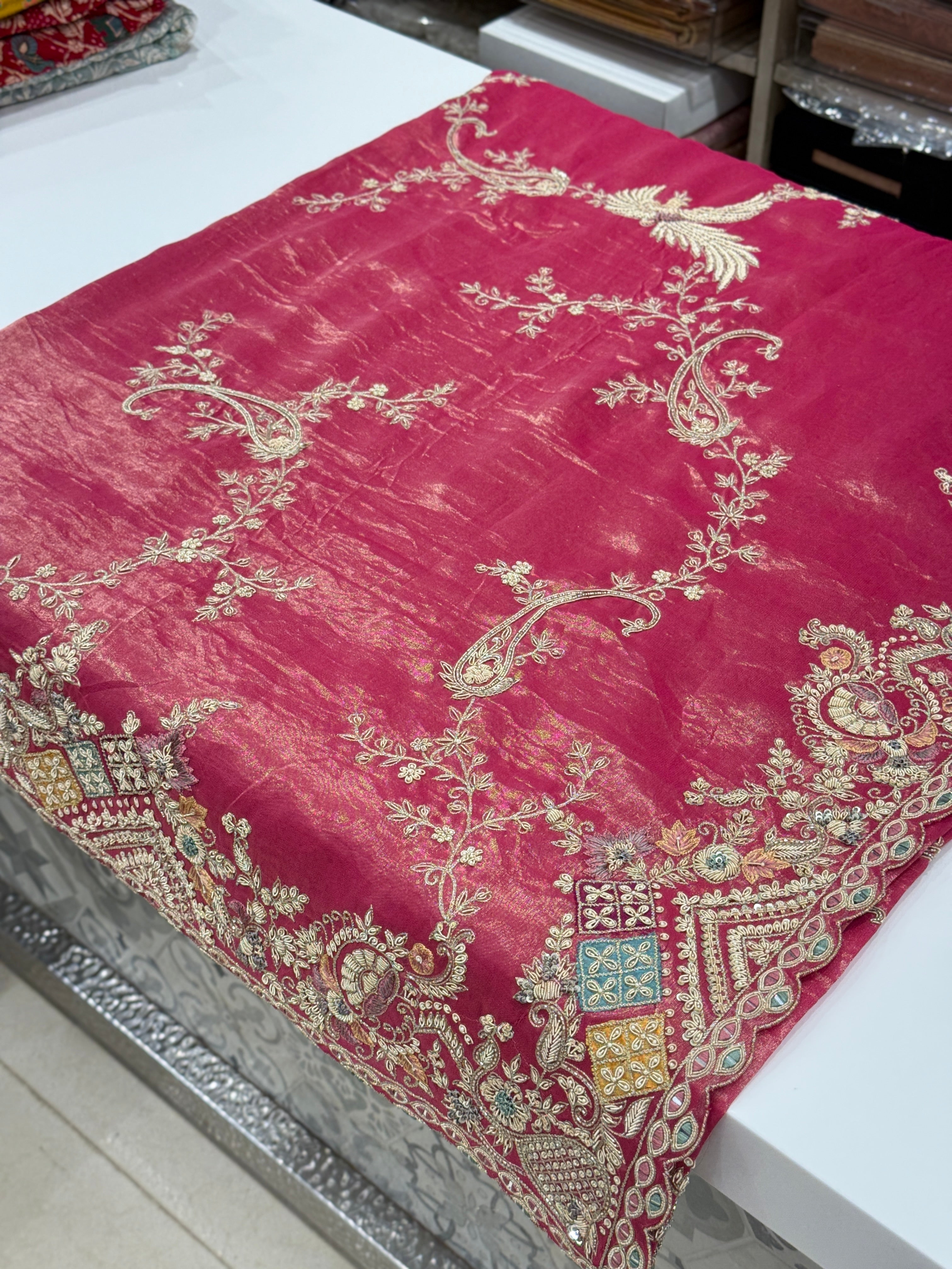 Rani Tissue Phoneix Edit Hand Embroidery Saree
