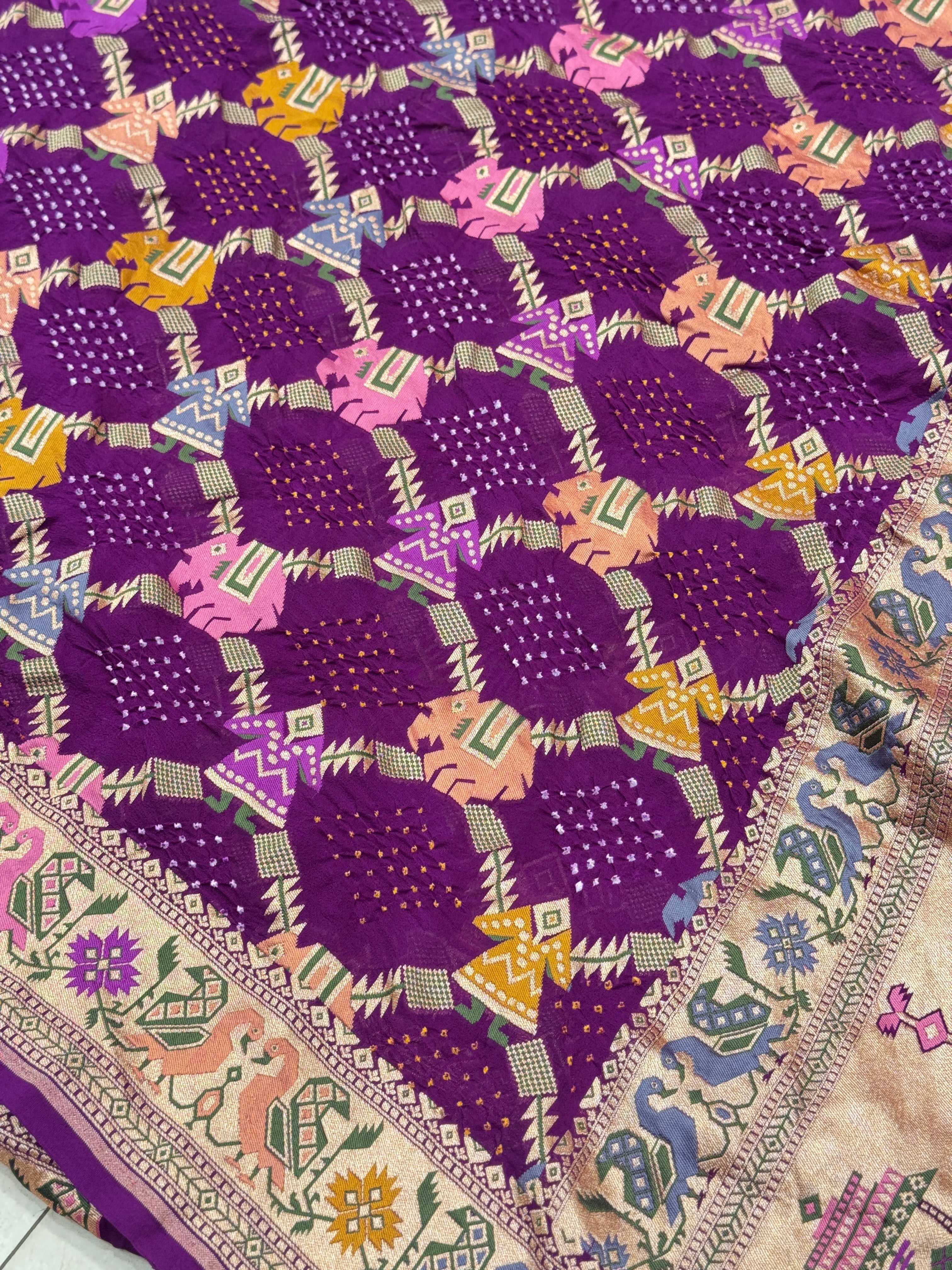 Violet Meenakari Handloom Bandhej Saree Patola Weave