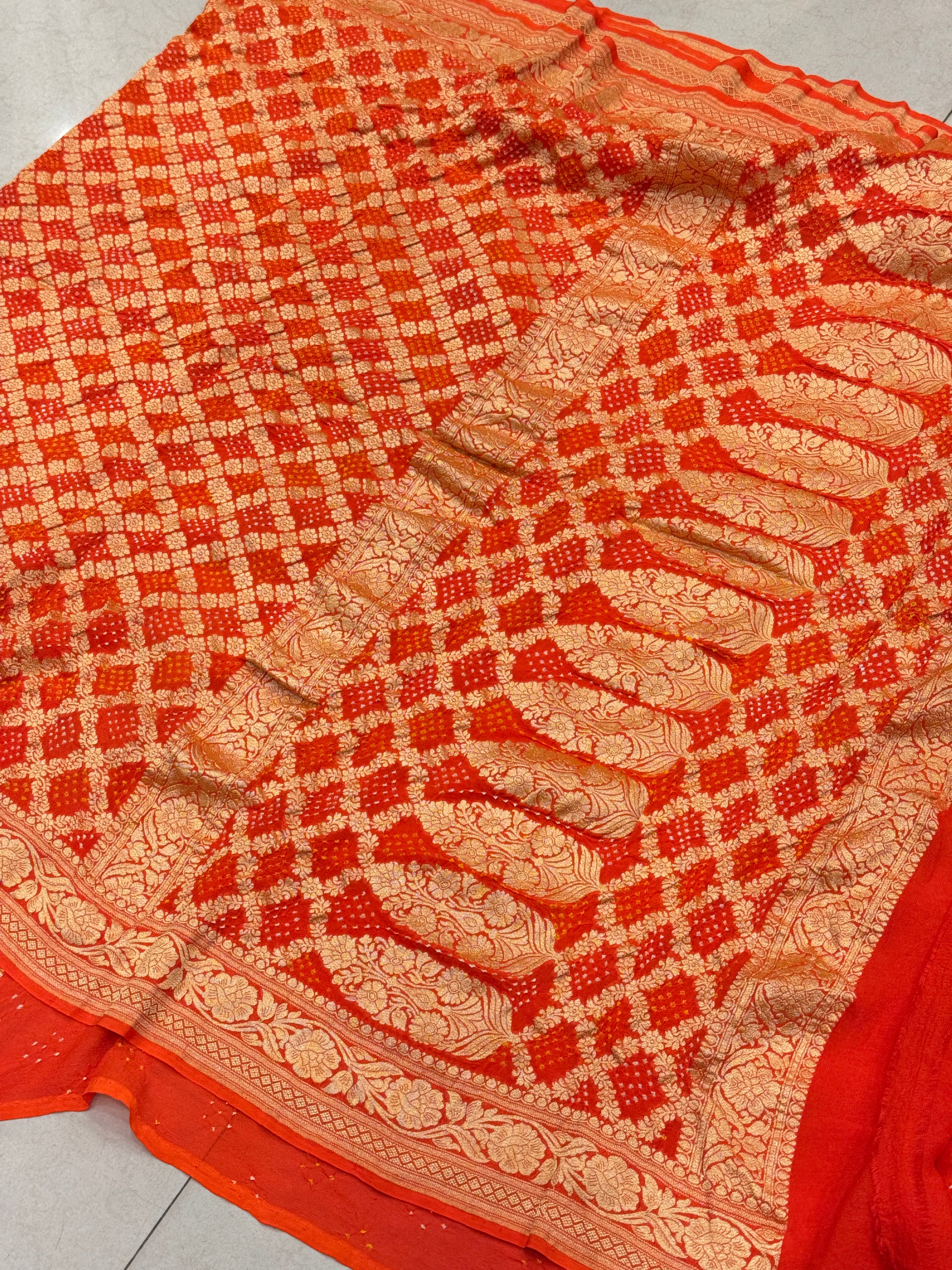 Orange Bandhej Bandhini Saree