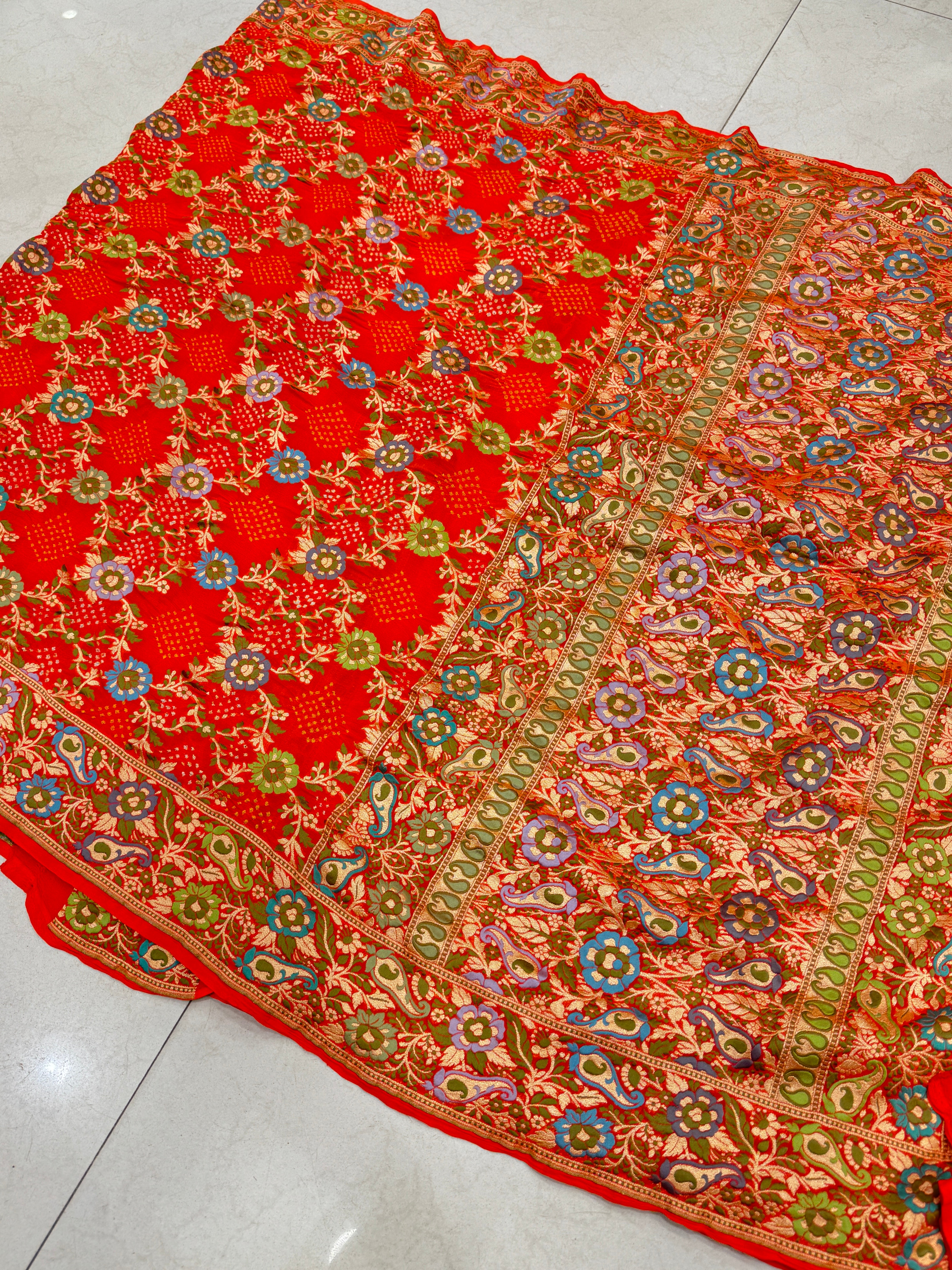 Orange Meenakari Handloom Bandhej Saree