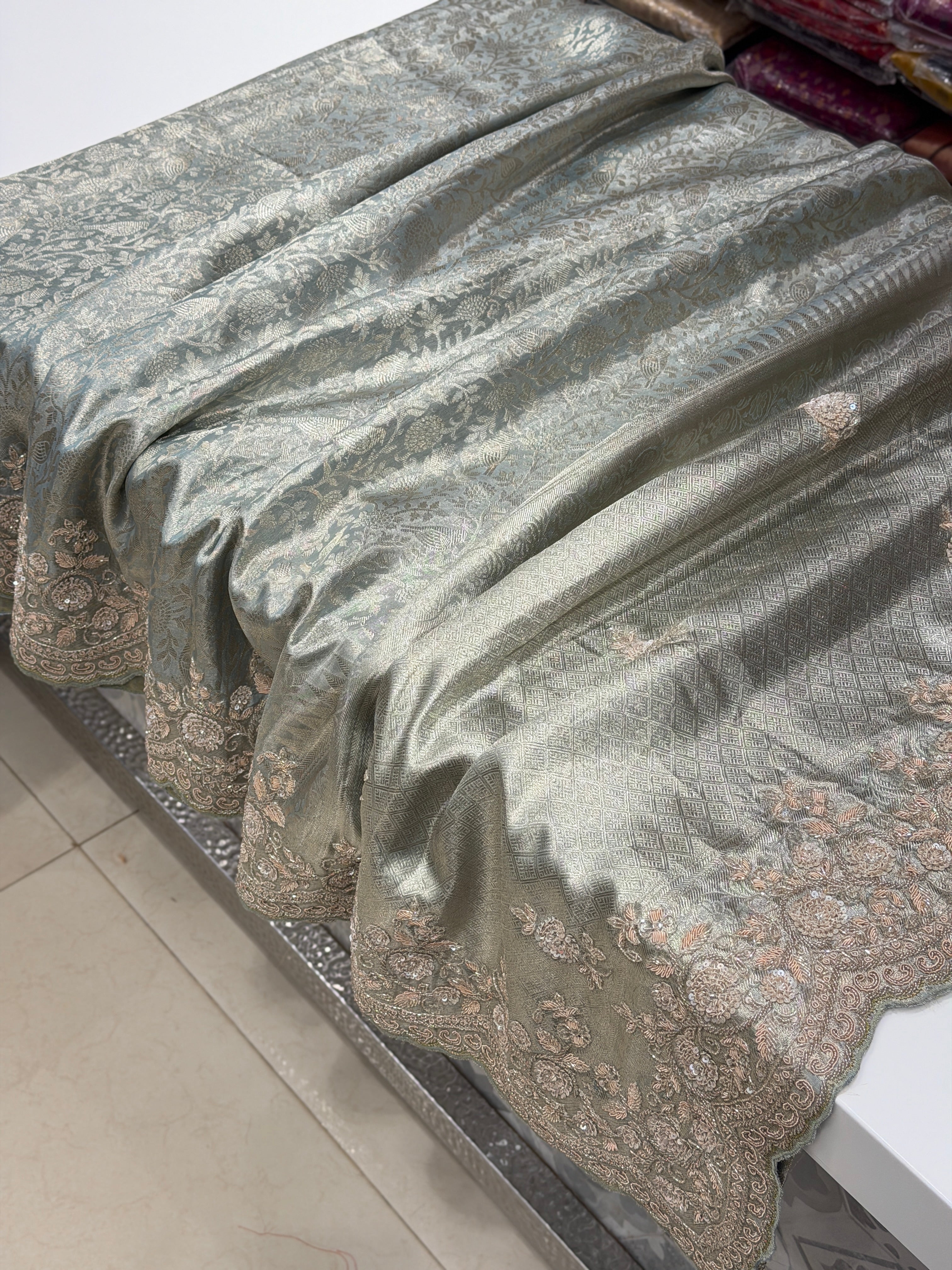 Blue Shikara Weave Kanjivaram Hand Embroidery Zardosi Saree