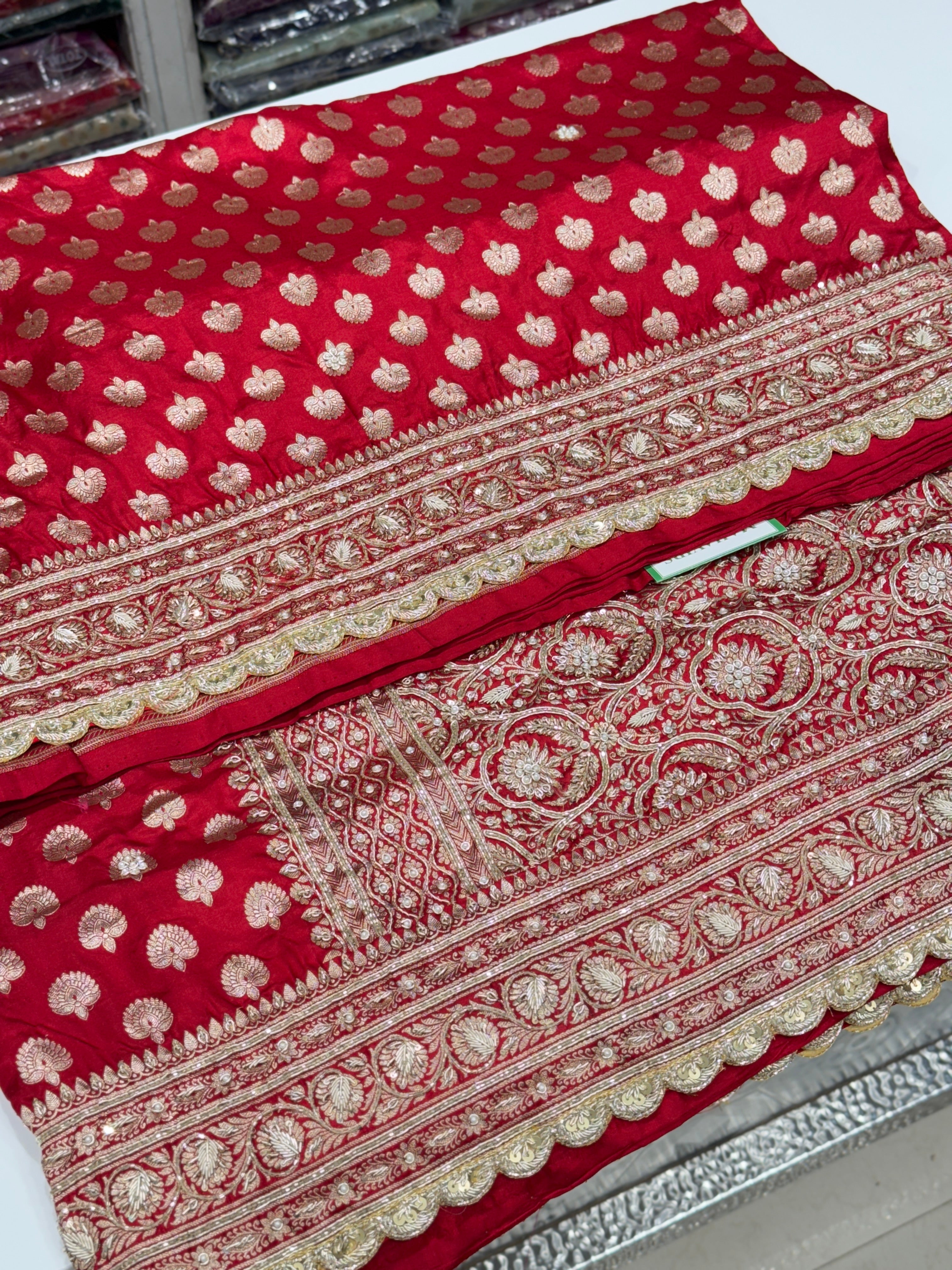 Red Buttis Handloom Banarasi Pure Katan Zardosi Embroidery Saree