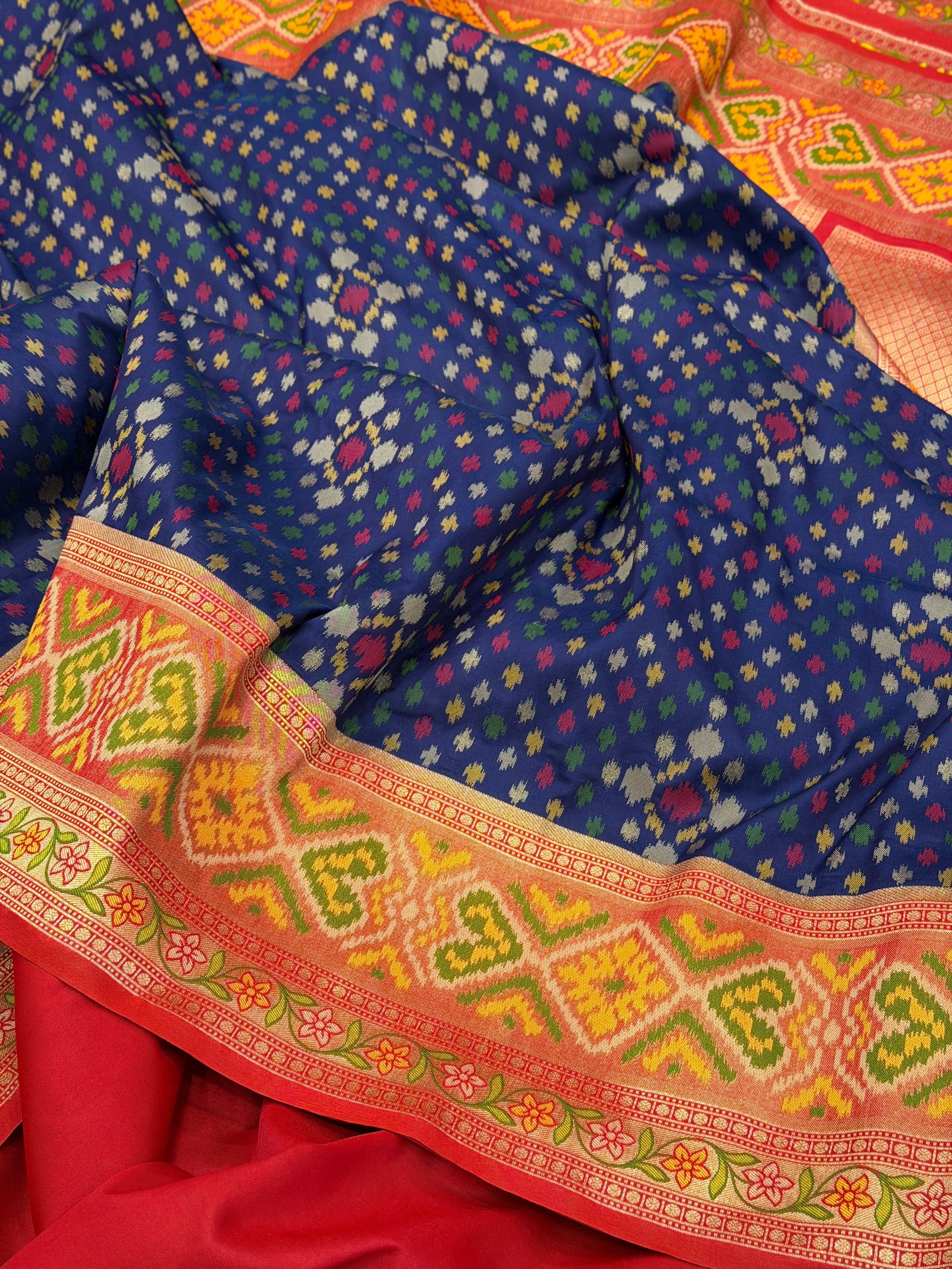 Blue Ikat Patola Banarasi Weaved Small Jaal Saree