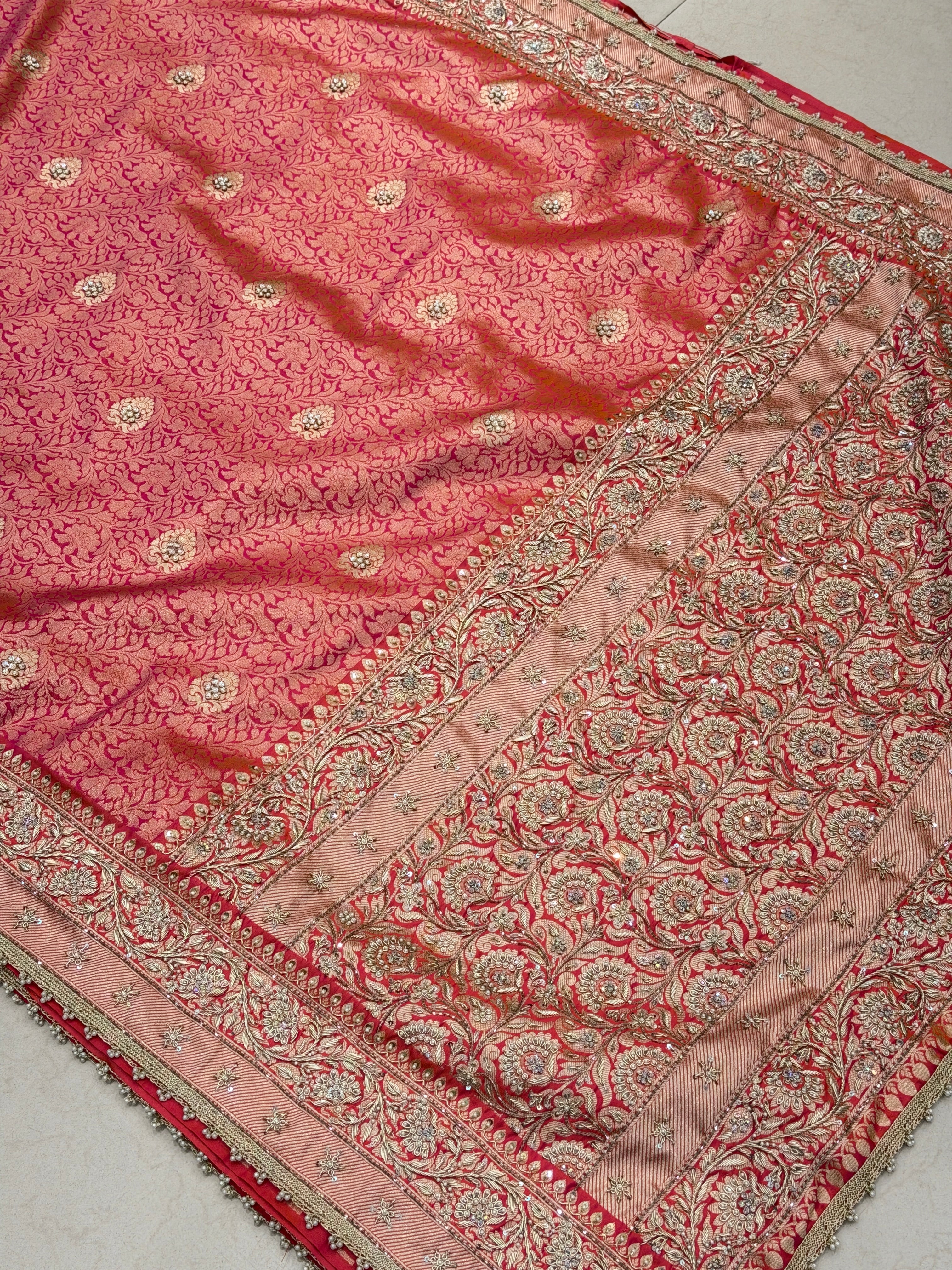 Cross Rust Banarasi Brocade Hand Embroidery Naka Tikki Saree
