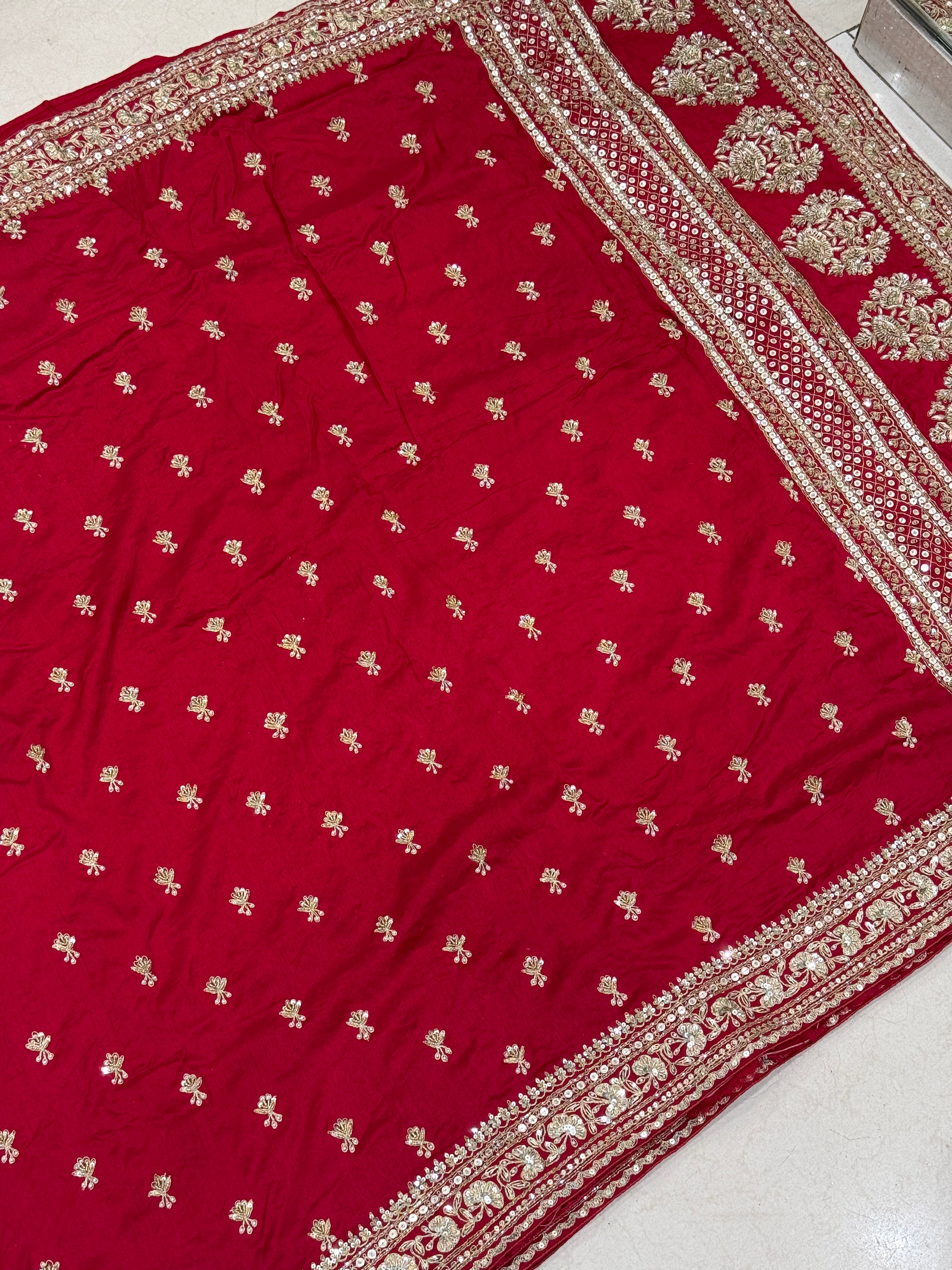 Reddish Maroon Silk Sabyasachi Inspired Zardozi Butti Saree