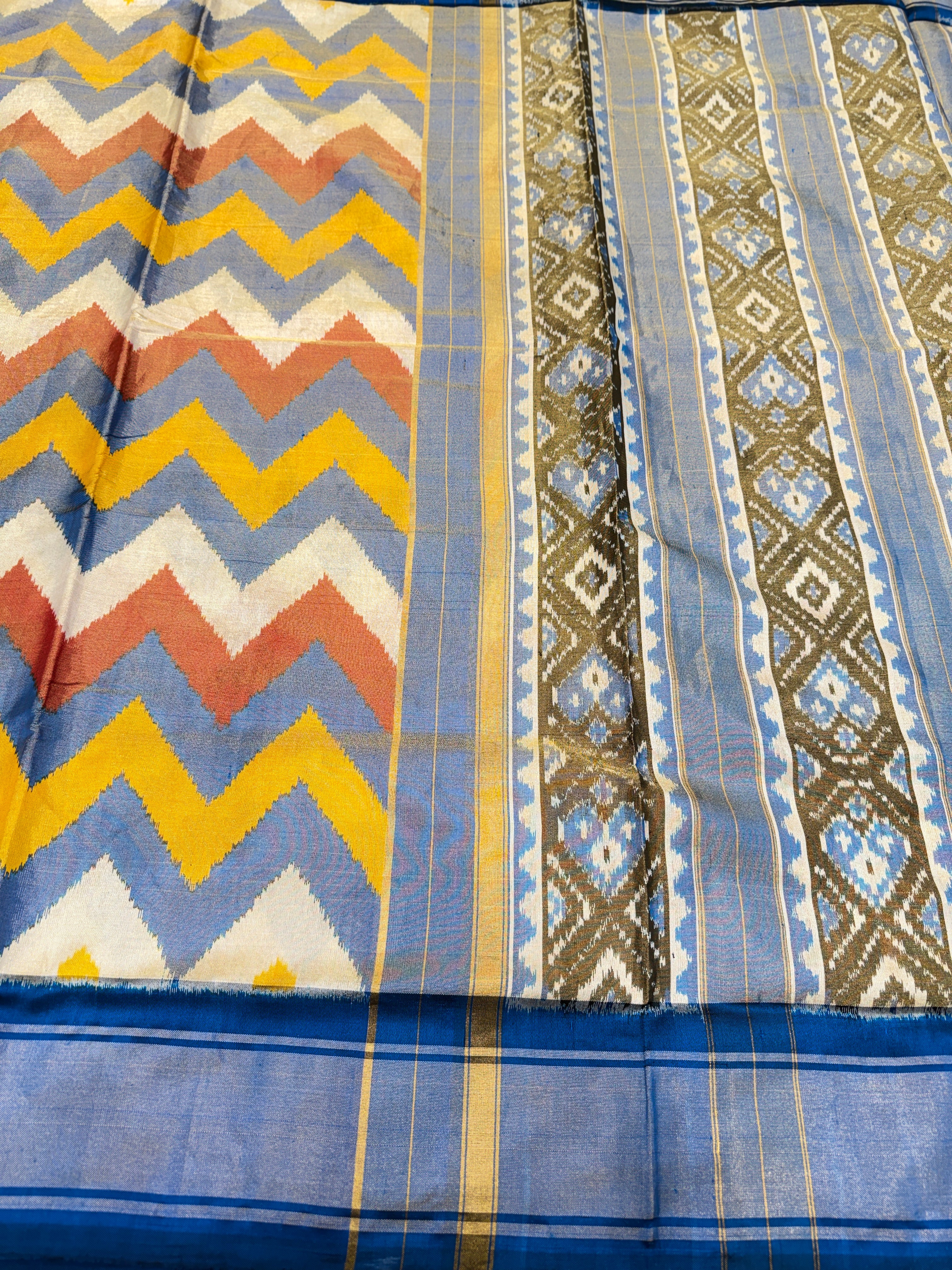 Contemporary Leheriya Tissue Patan Ikat Patola Silk Saree