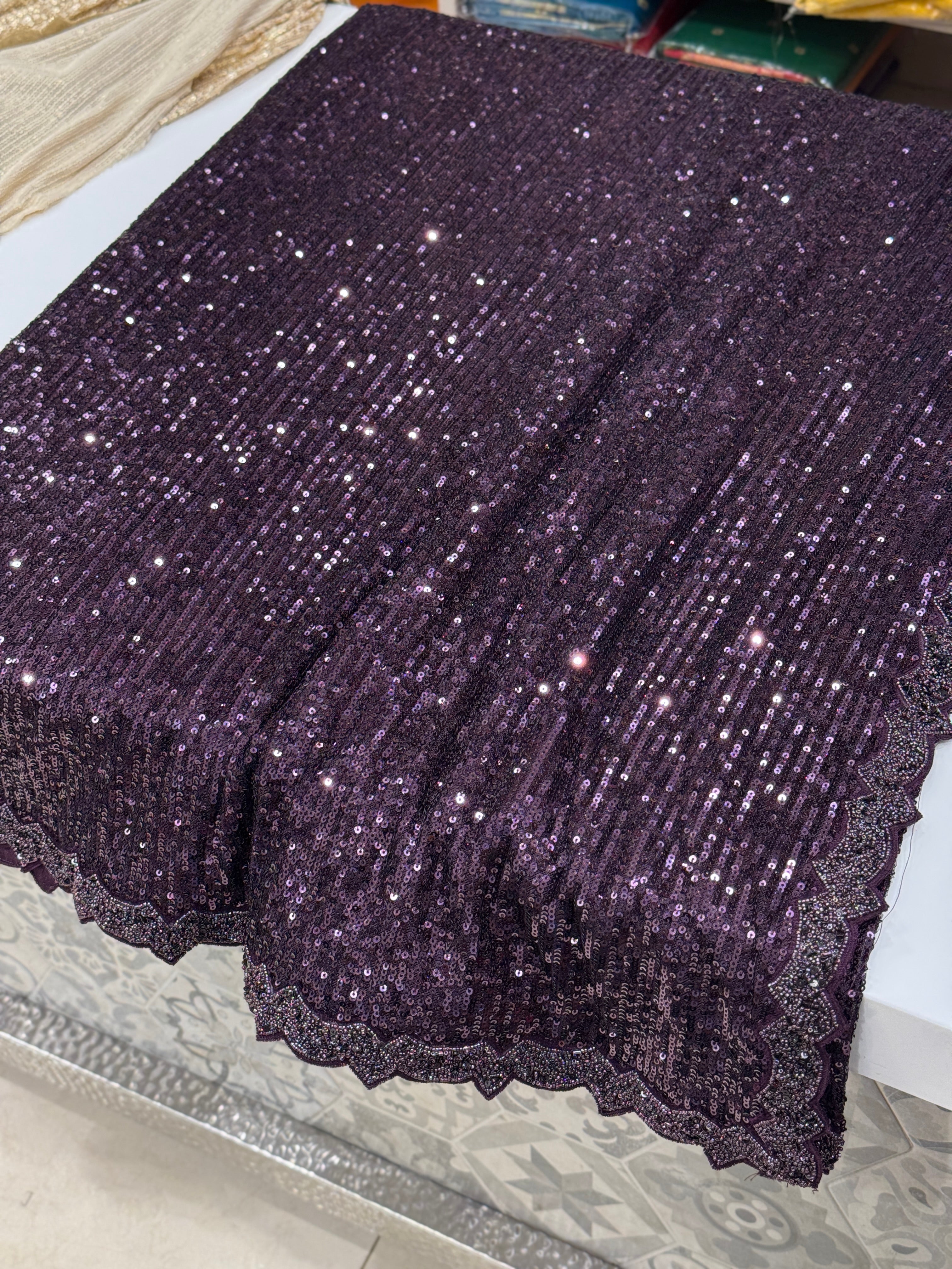 Violet Sequin Saree Hand Embroidery Border