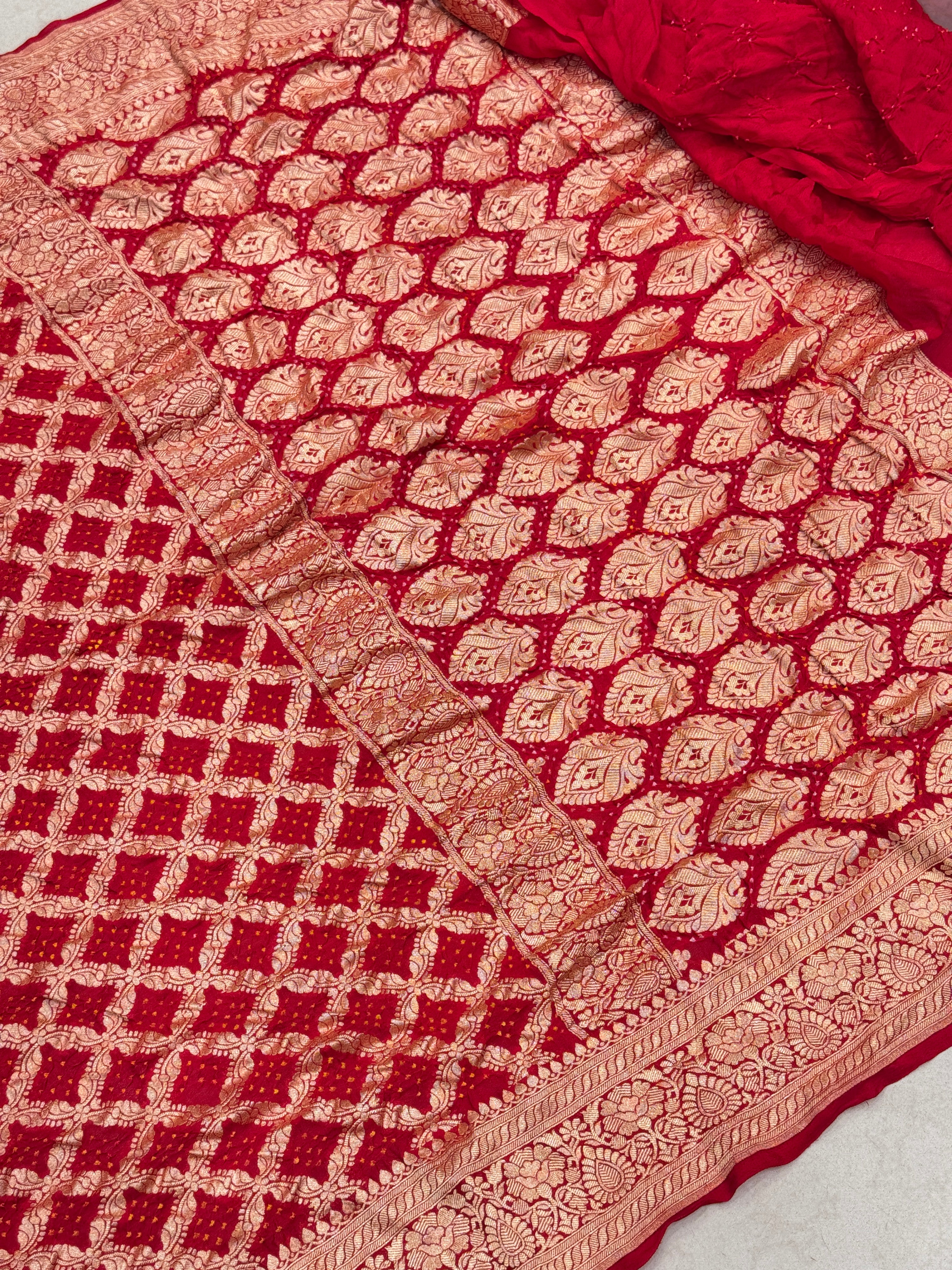 Red Bandhej Bandhini Saree