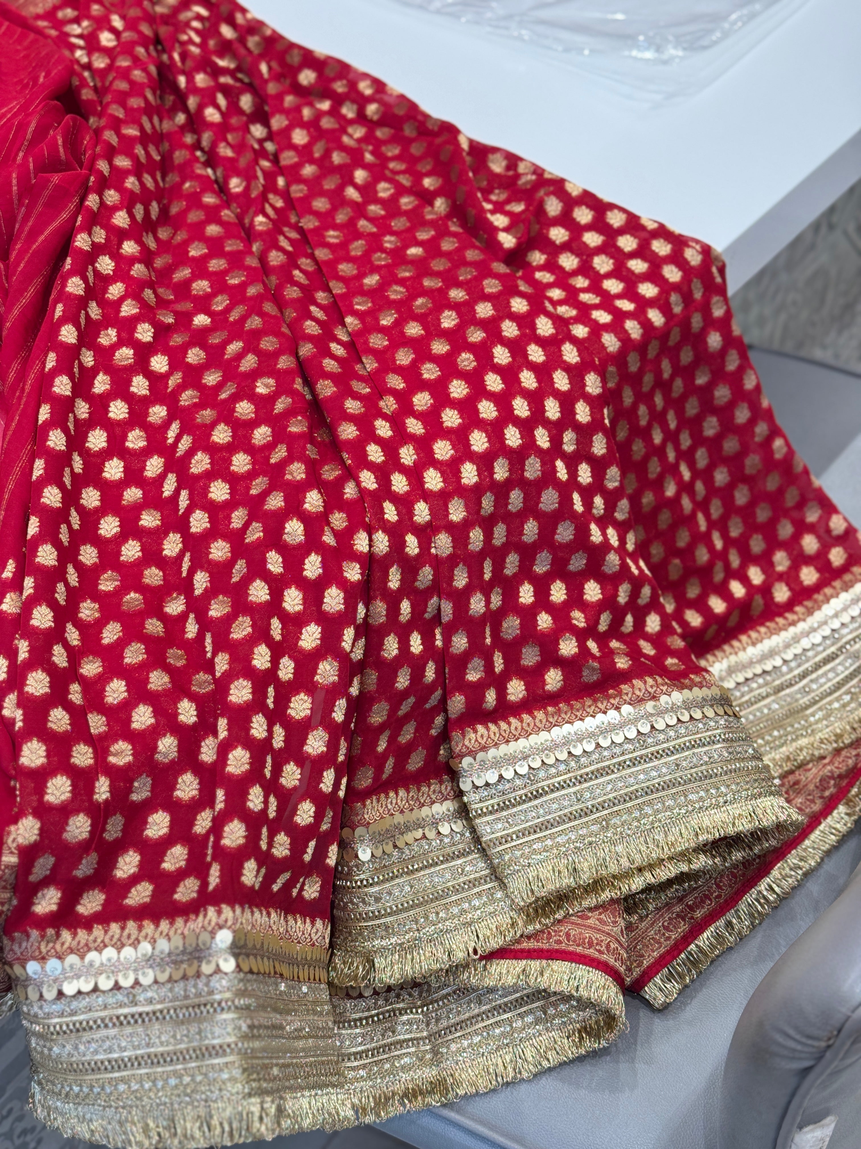 Red Georgette Buttis Saree Maharani Edit