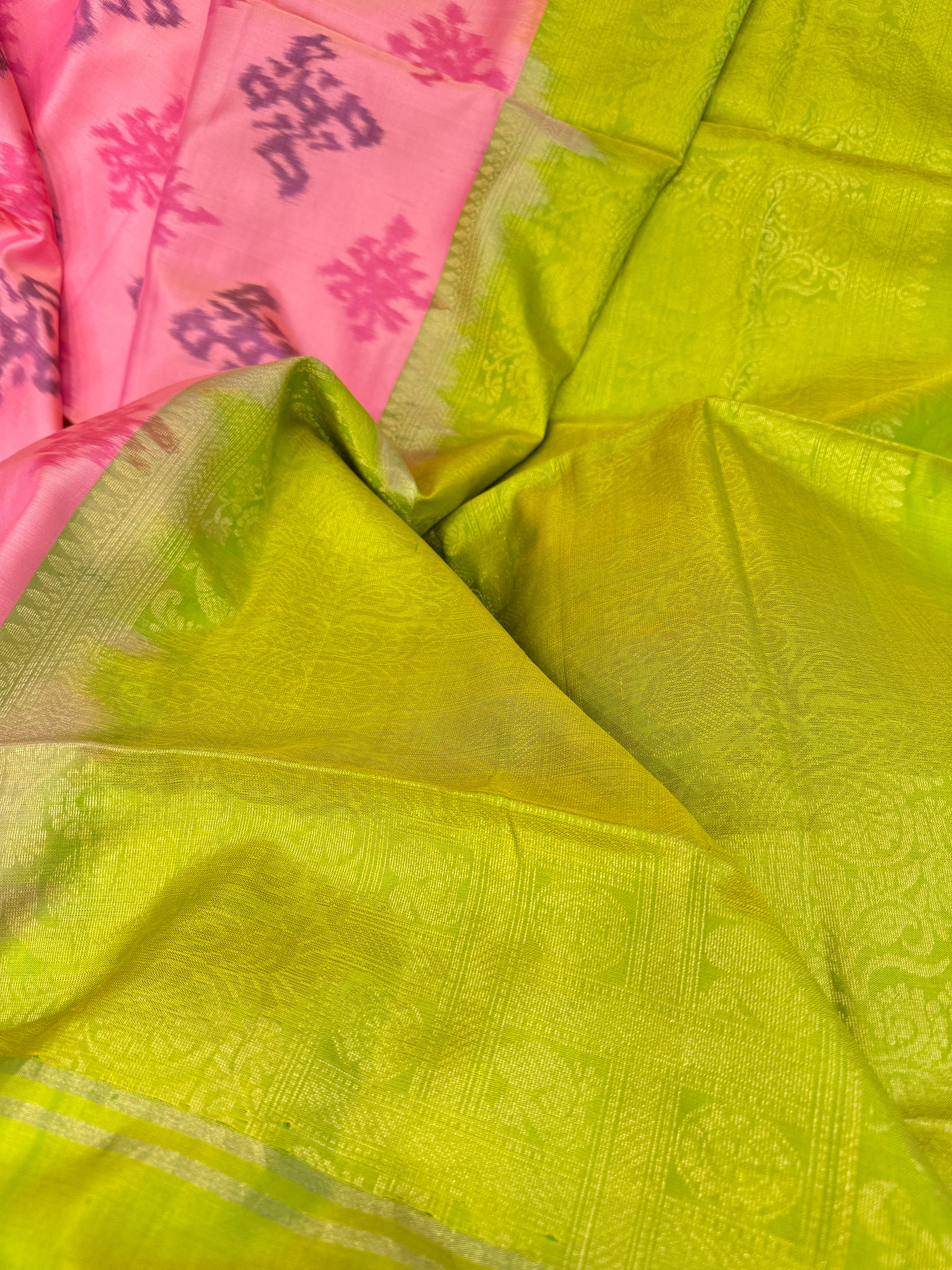 Pink Green Pochampally Ikat Silk Patola Saree