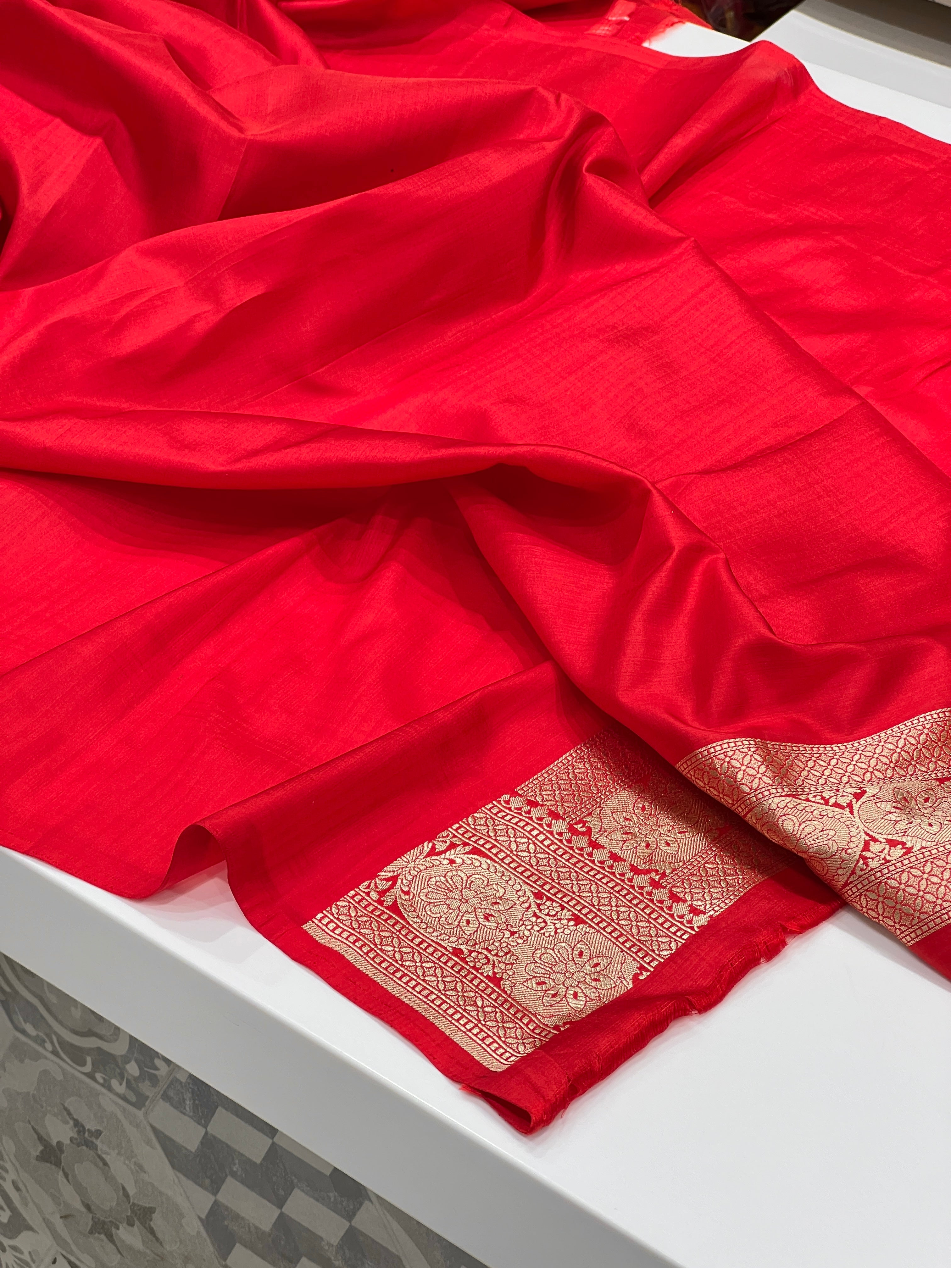 Red Katan Silk Jaal Saree