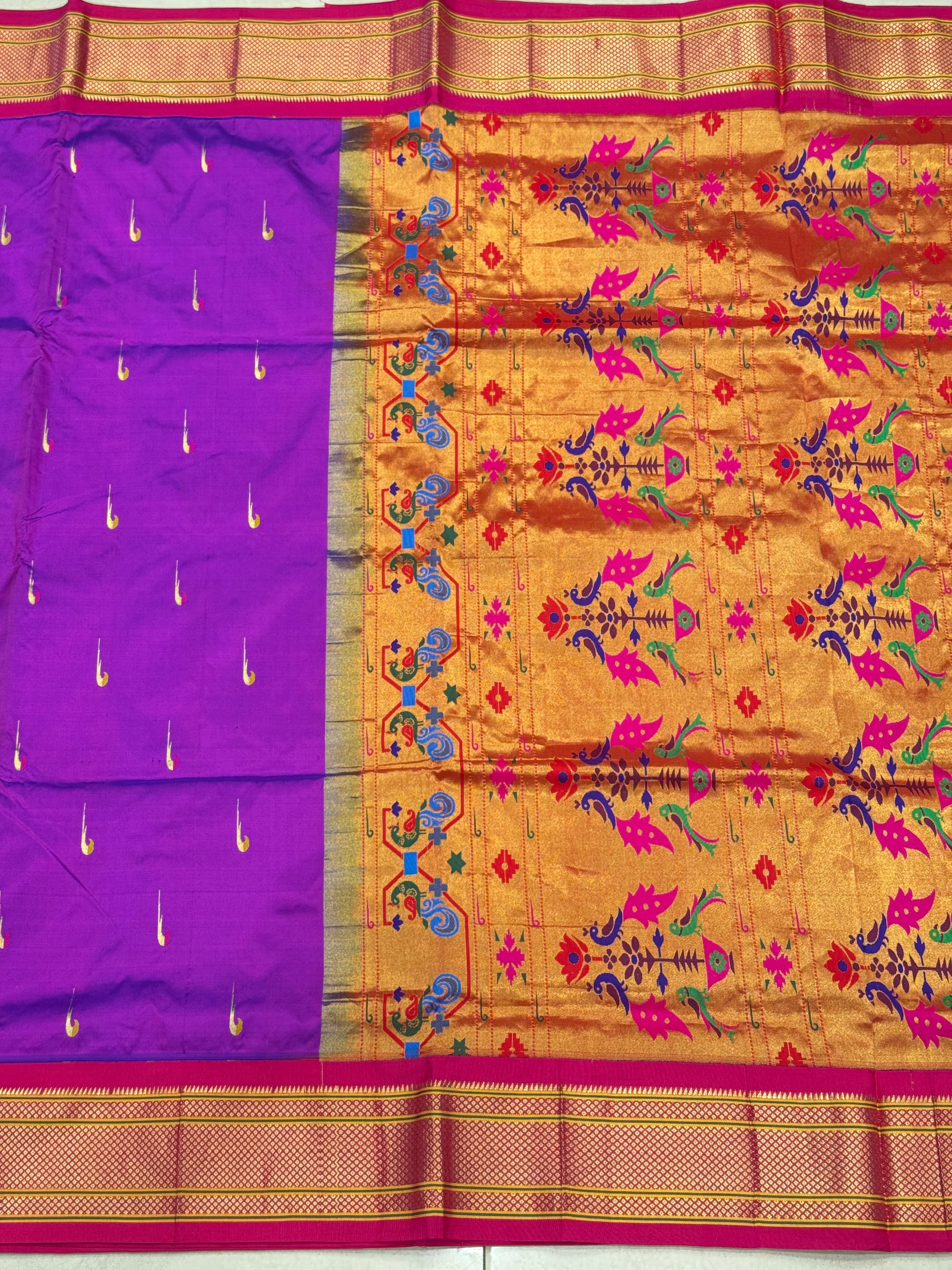 Violet Muniya Butti Pure Silk Paithani Saree