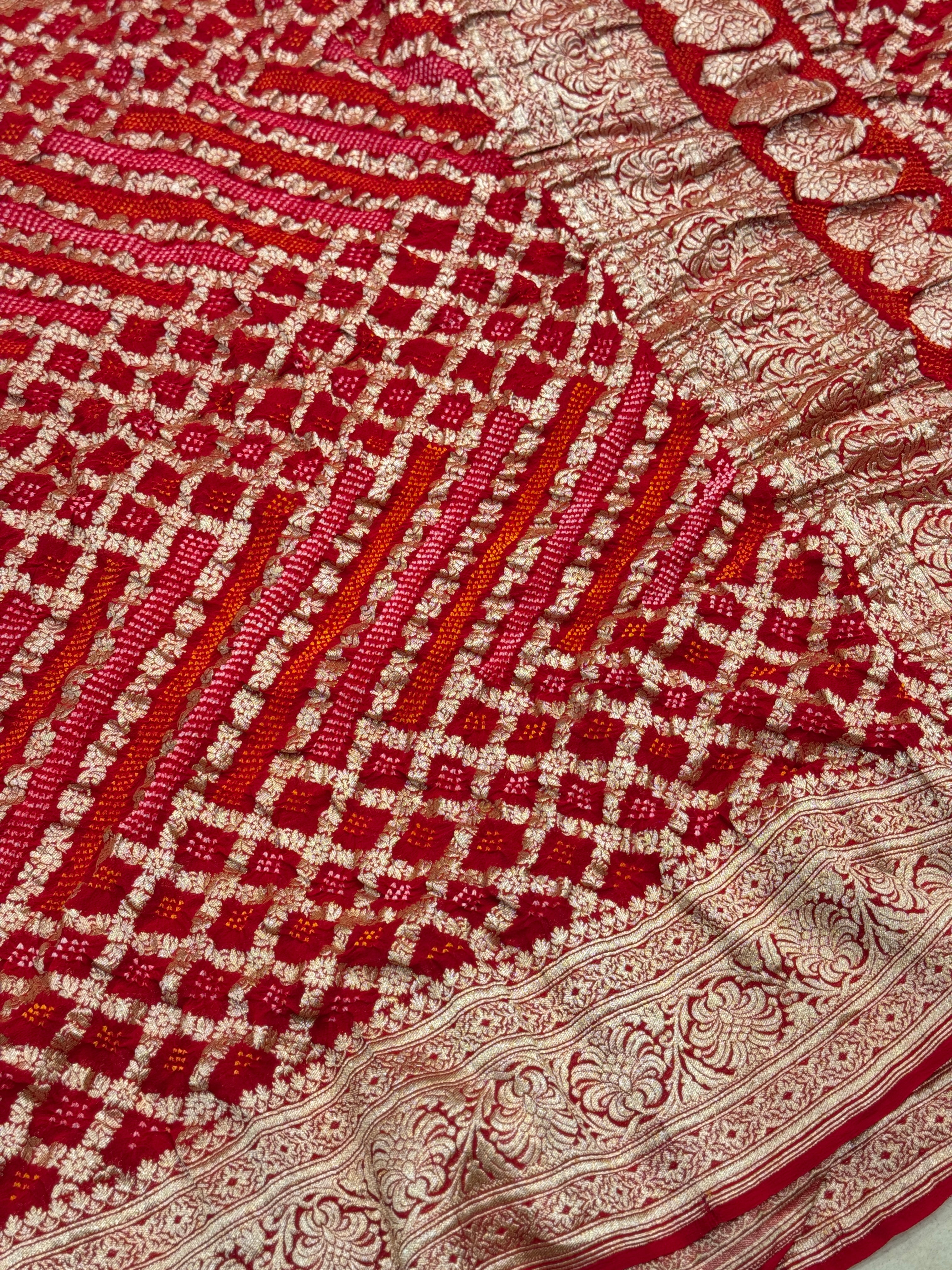 Red Kadwa Rai Bandhej Bandhini Saree