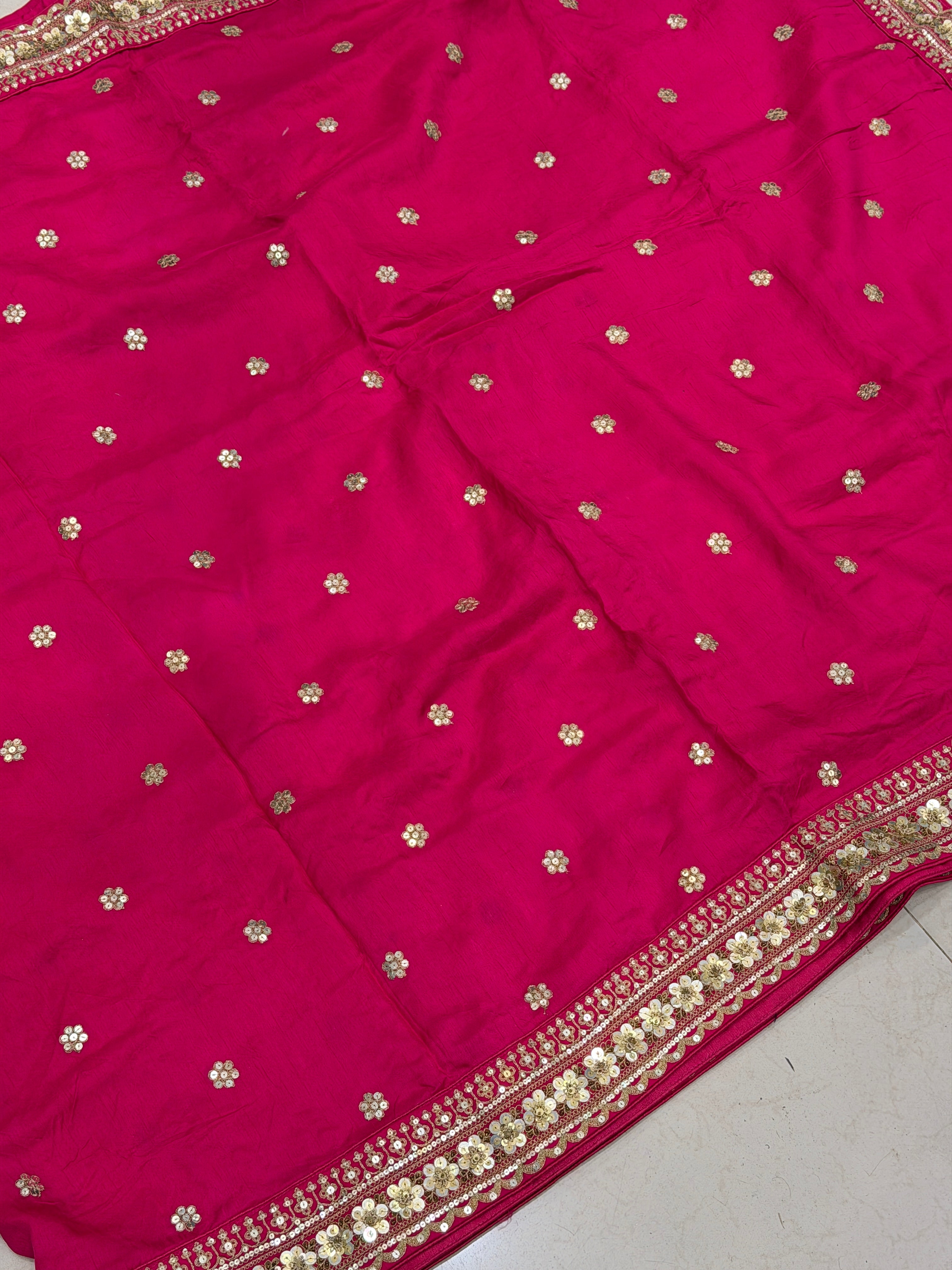 Rani Pink Marodi Embroidery Pure Silk Saree
