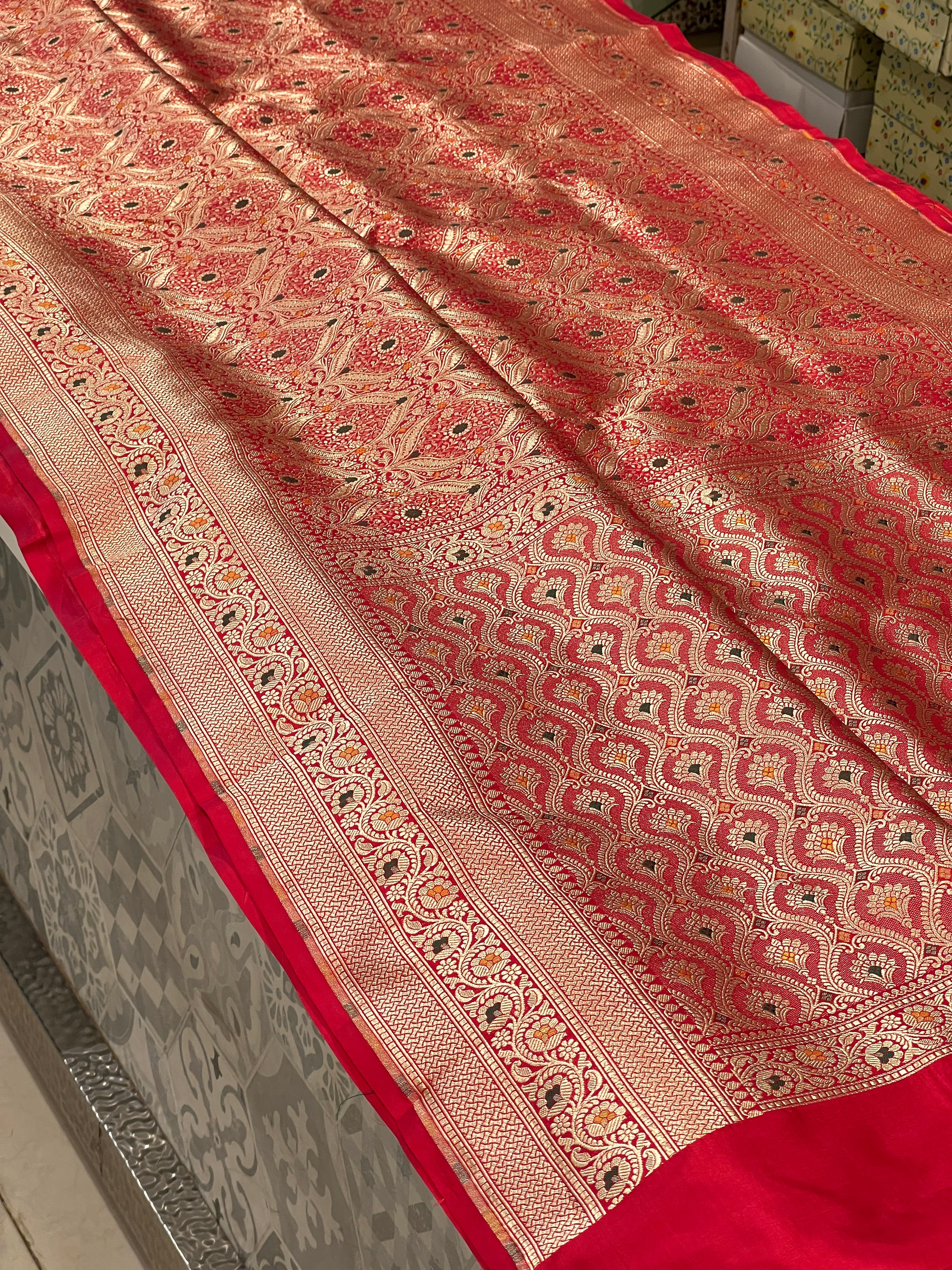 Red Handloom Meenakari Katan Saree