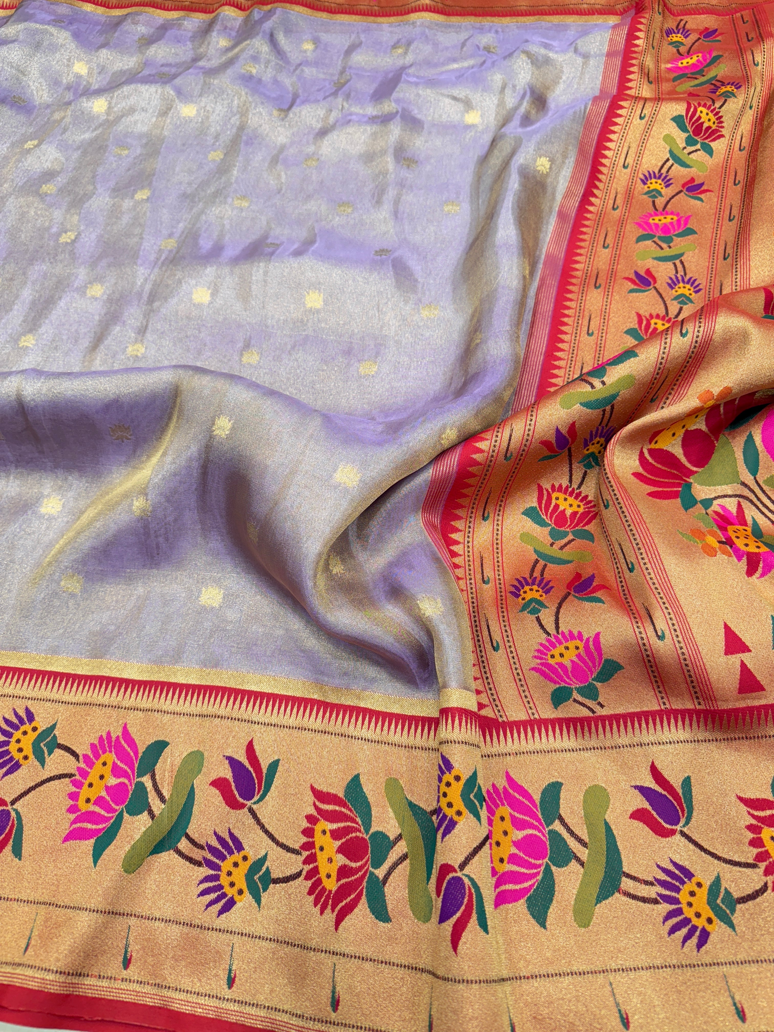 Lilac Tissue Paithani Lotus Border Saree