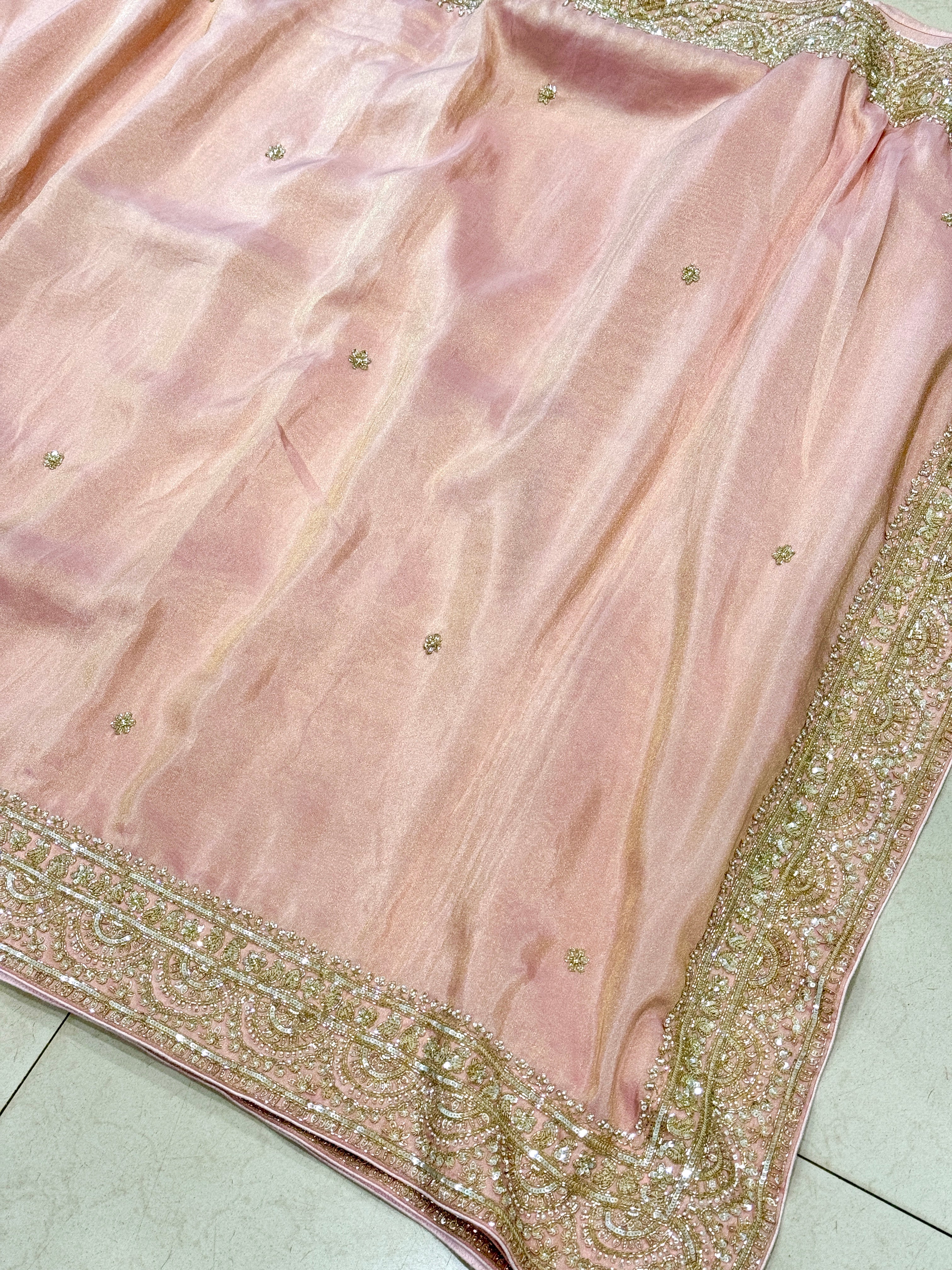 Pink Kareena Kapoor Inspired Crepe Tissue Embroidery Saree